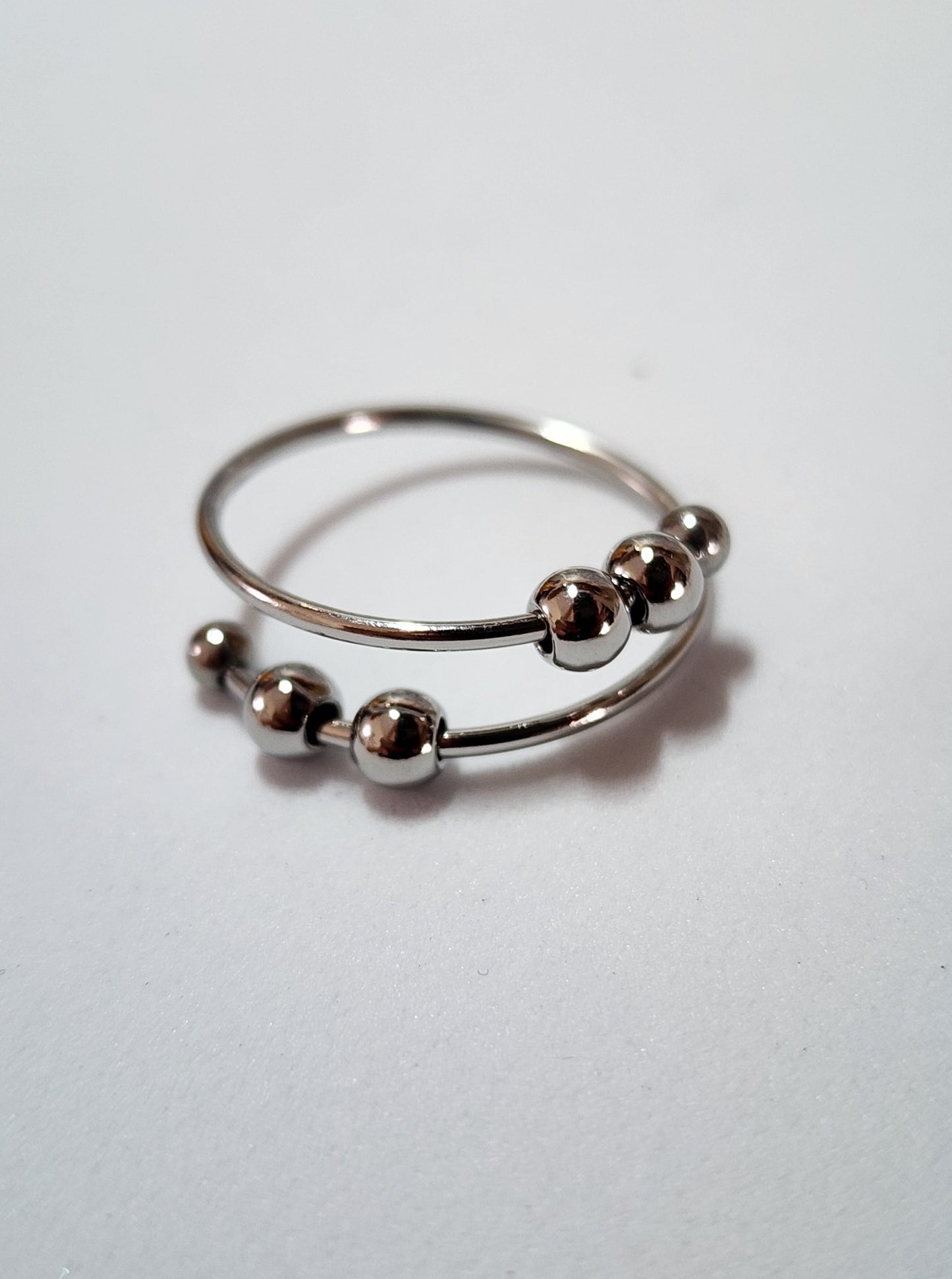 Anillo Anti Ansiedad Plateado Acero Inox. Ajustable