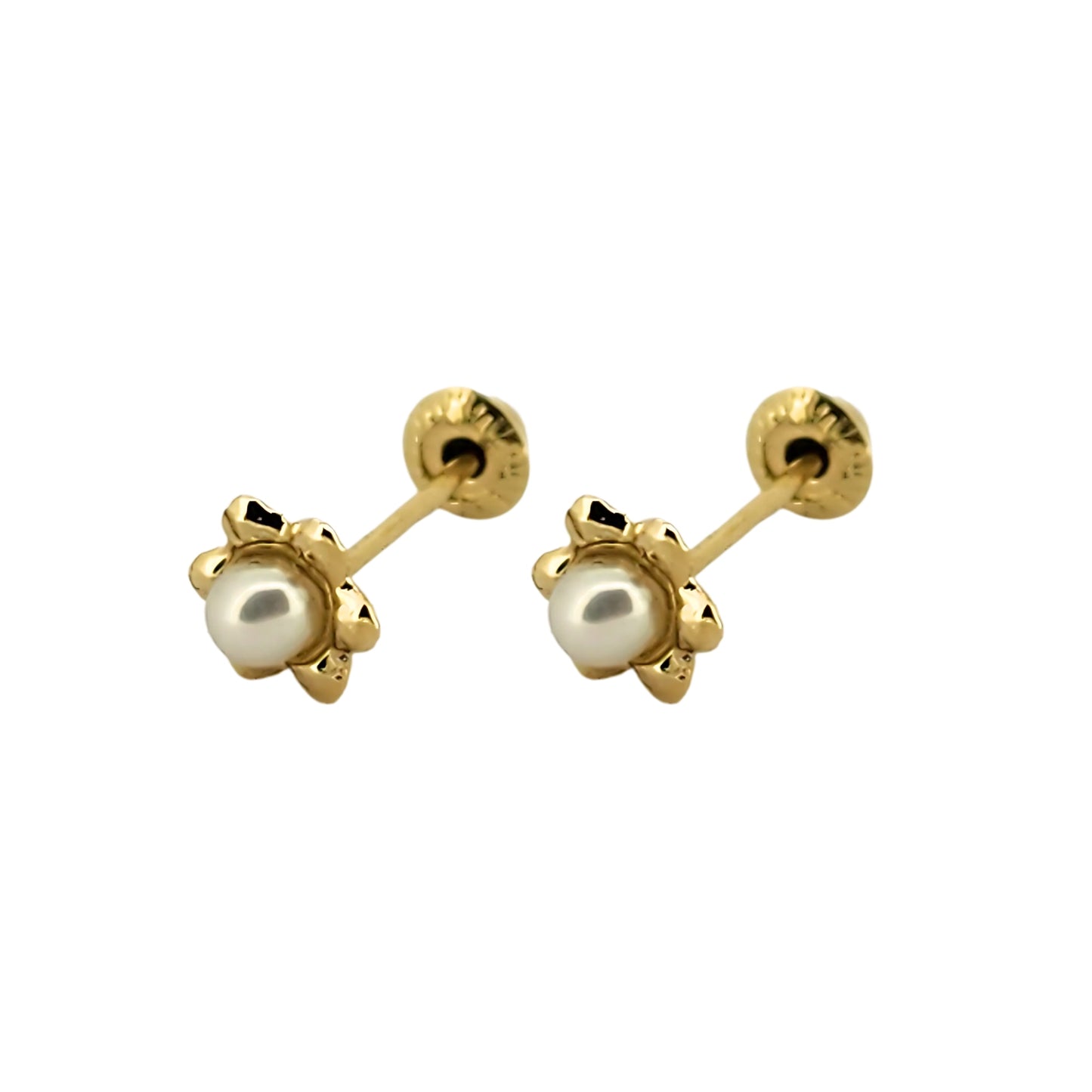 Aretes Flor con Perla Oro 10K, Tipo Broquel