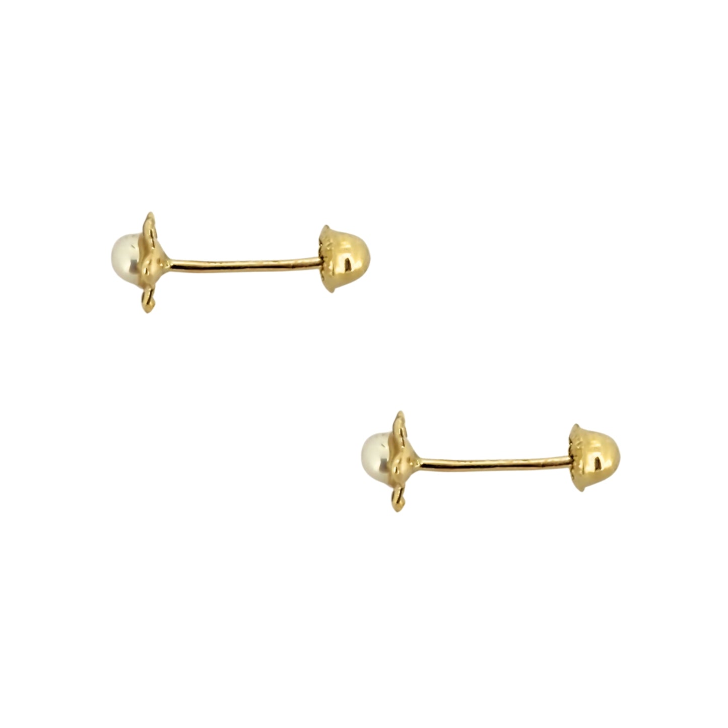 Aretes Flor con Perla Oro 10K, Tipo Broquel