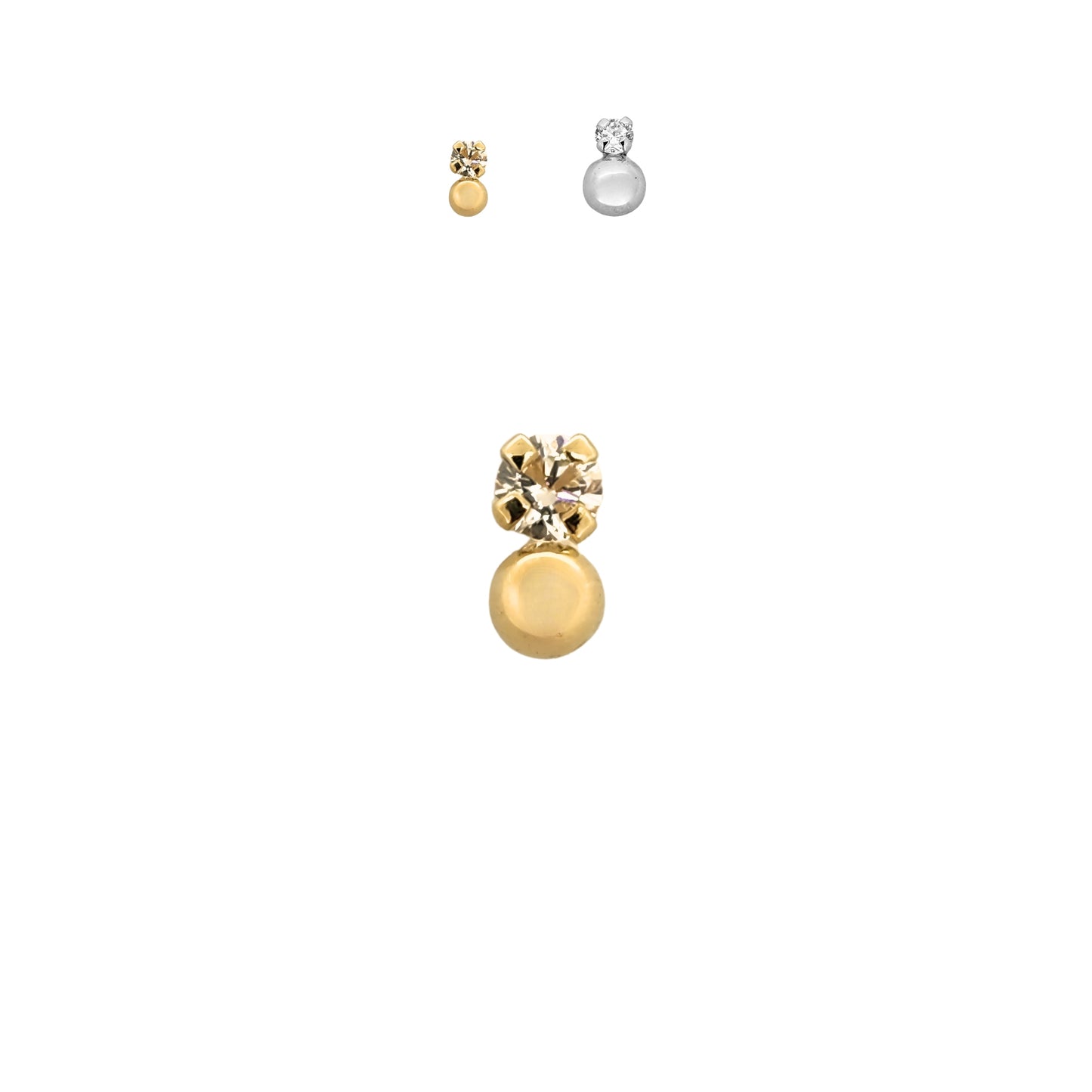 Aretes Zirconia y Bolita 4 o 2.5 mm a elegir Oro 10k, Tipo Broquel