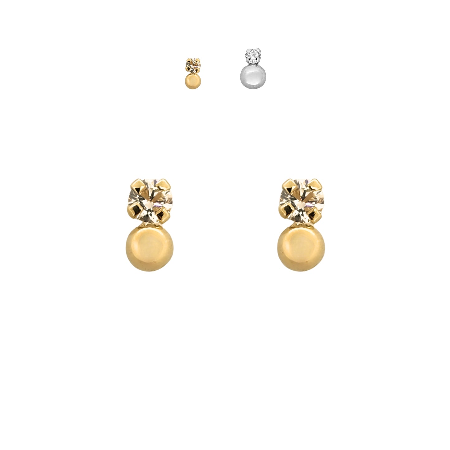 Aretes Zirconia y Bolita 4 o 2.5 mm a elegir Oro 10k, Tipo Broquel