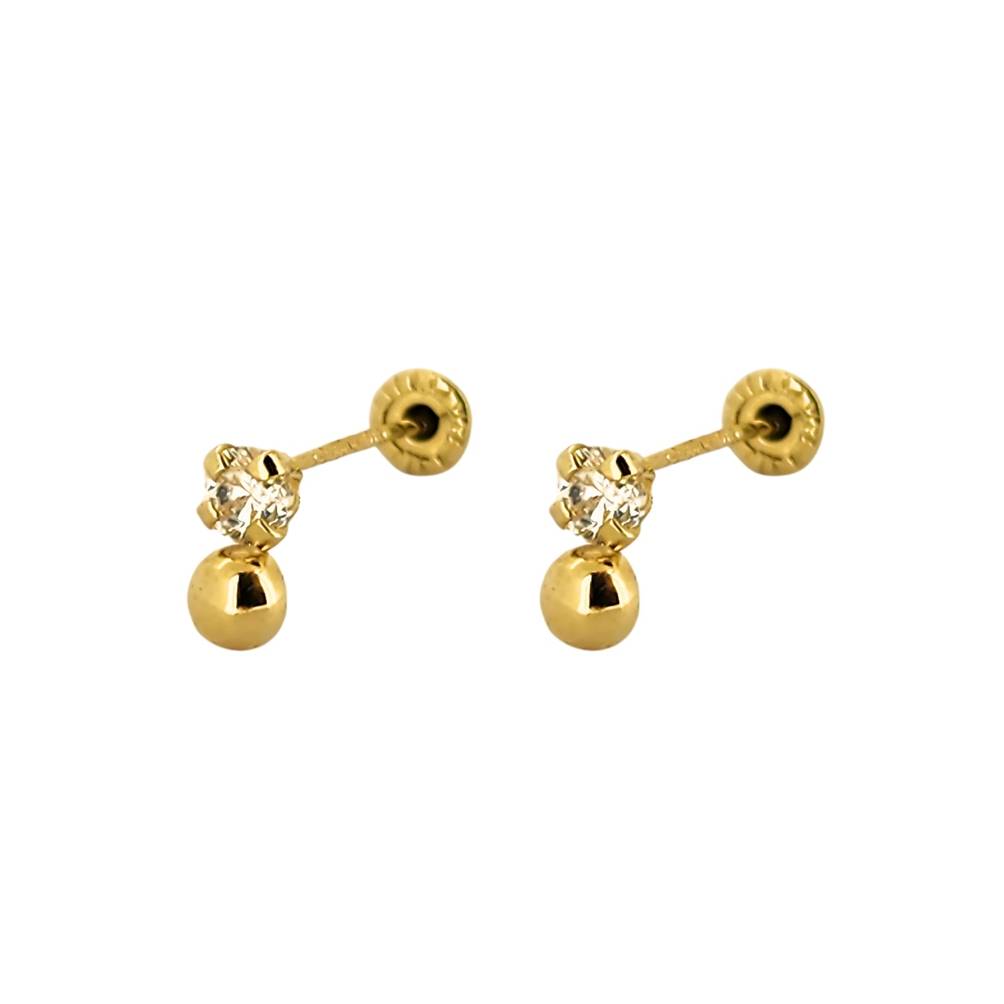 Aretes Zirconia y Bolita 4 o 2.5 mm a elegir Oro 10k, Tipo Broquel