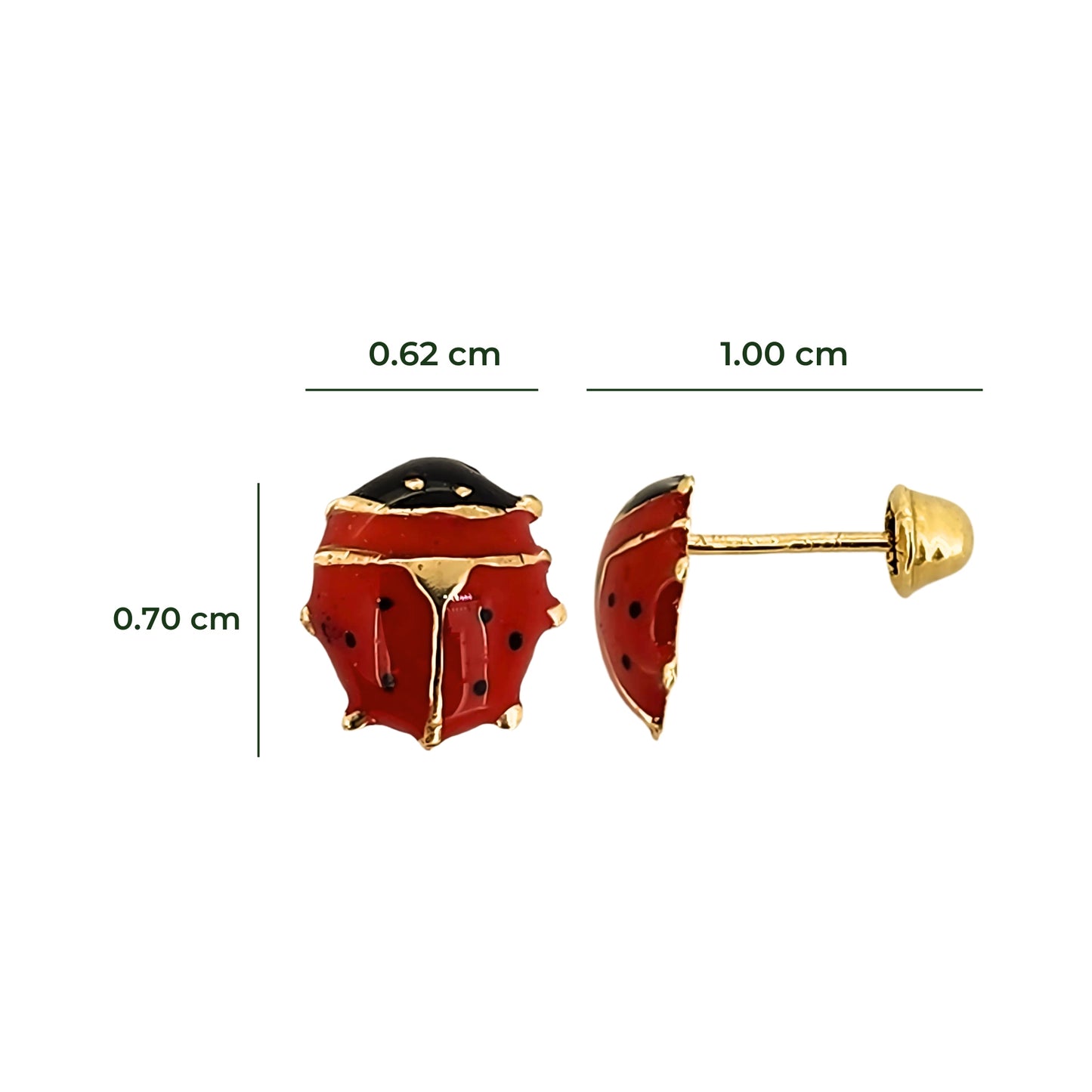 Arete Catarina Esmaltada Inflada, Chico, Mediano o Grande, Oro 10K Tipo Broquel