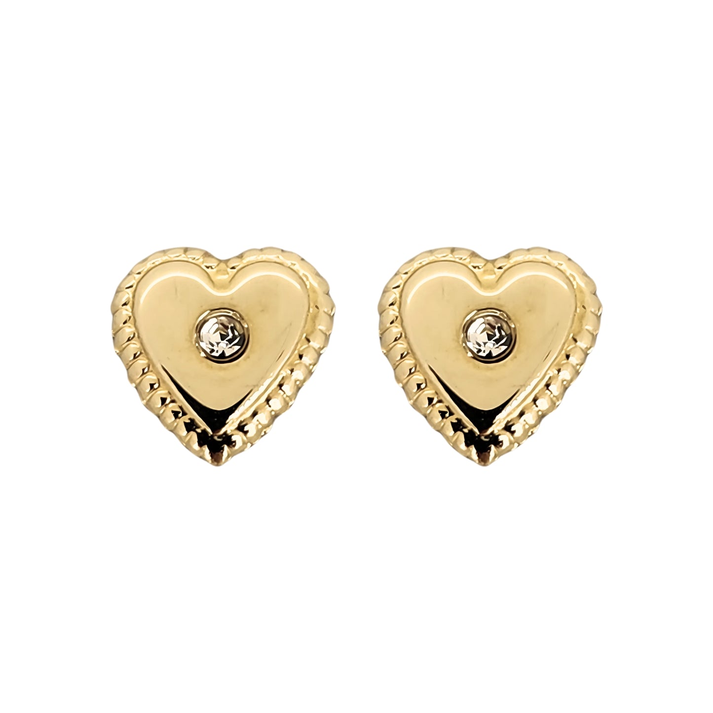Aretes Corazón Bolitas Zirconia Oro 10k, Tipo Broquel