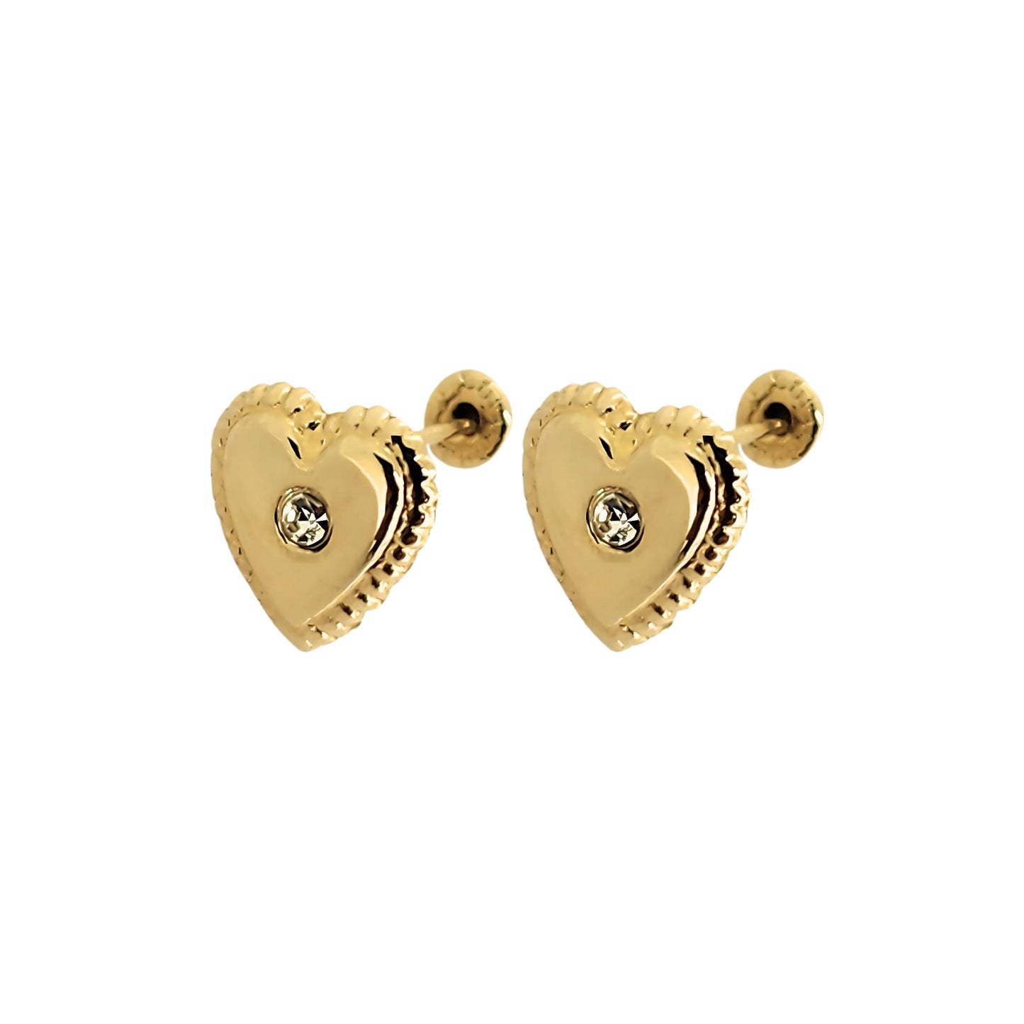 Aretes Corazón Bolitas Zirconia Oro 10k, Tipo Broquel