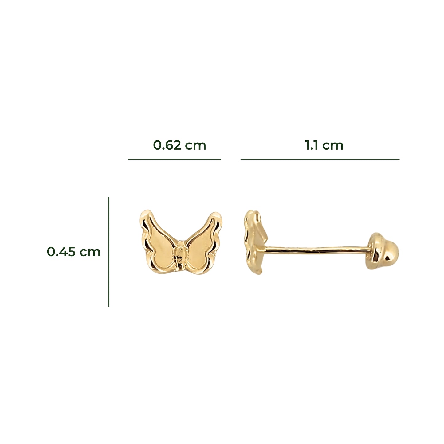 Aretes Mariposa Alas 3D Oro 10k, Tipo Broquel