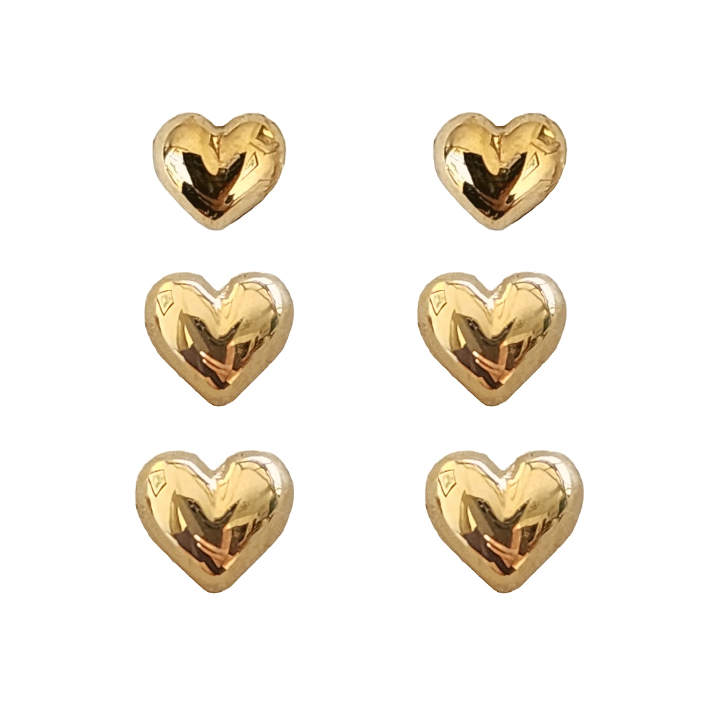 Arete Corazón Inflado Liso, Chico, Mediano o Grande, Oro 10K Tipo Broquel