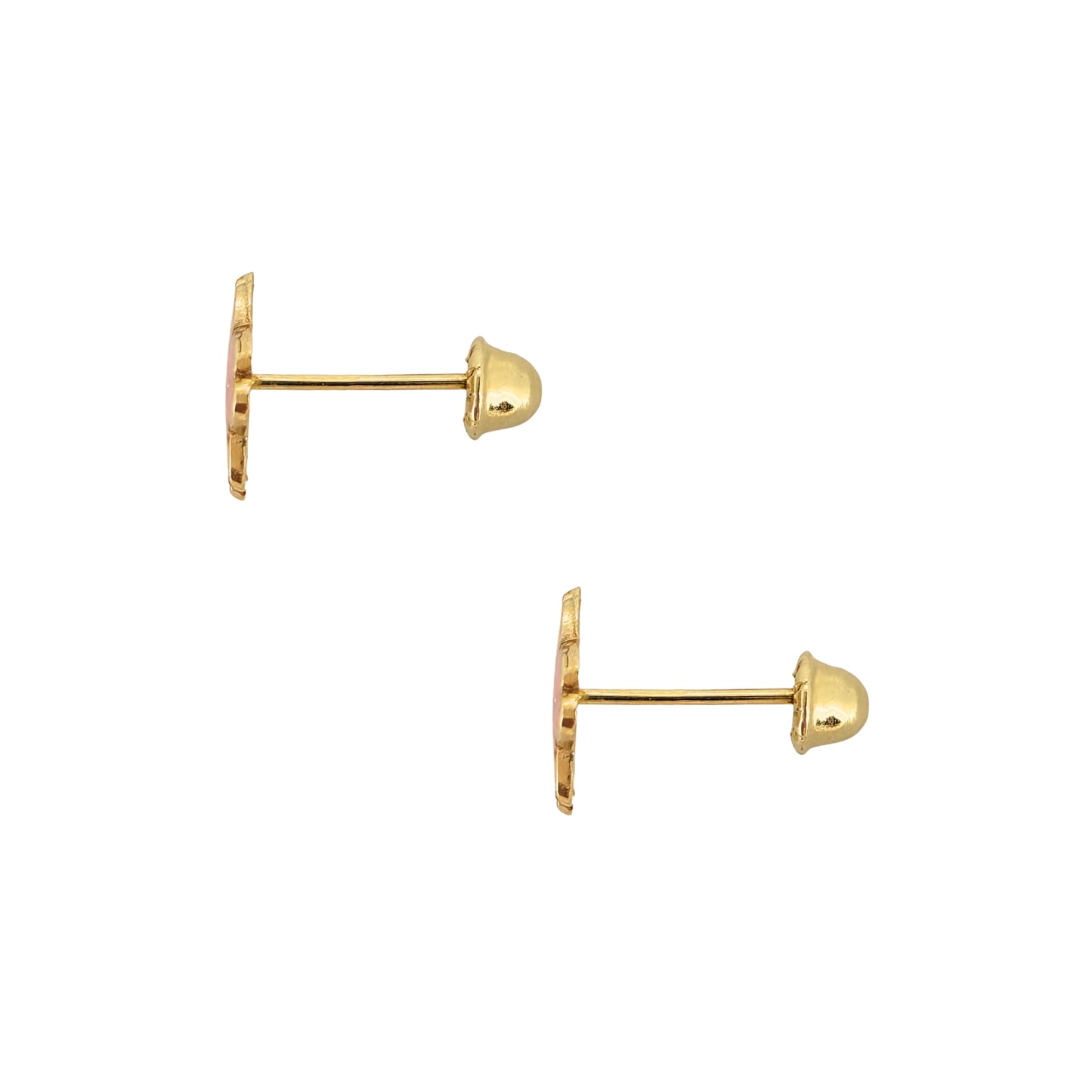 Aretes Oro 10K Broquel Flor Cerezo Esmaltada