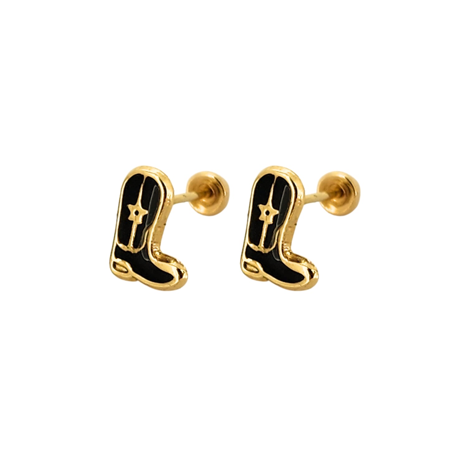 Aretes Bota Esmaltada Oro 10k, Tipo Broquel
