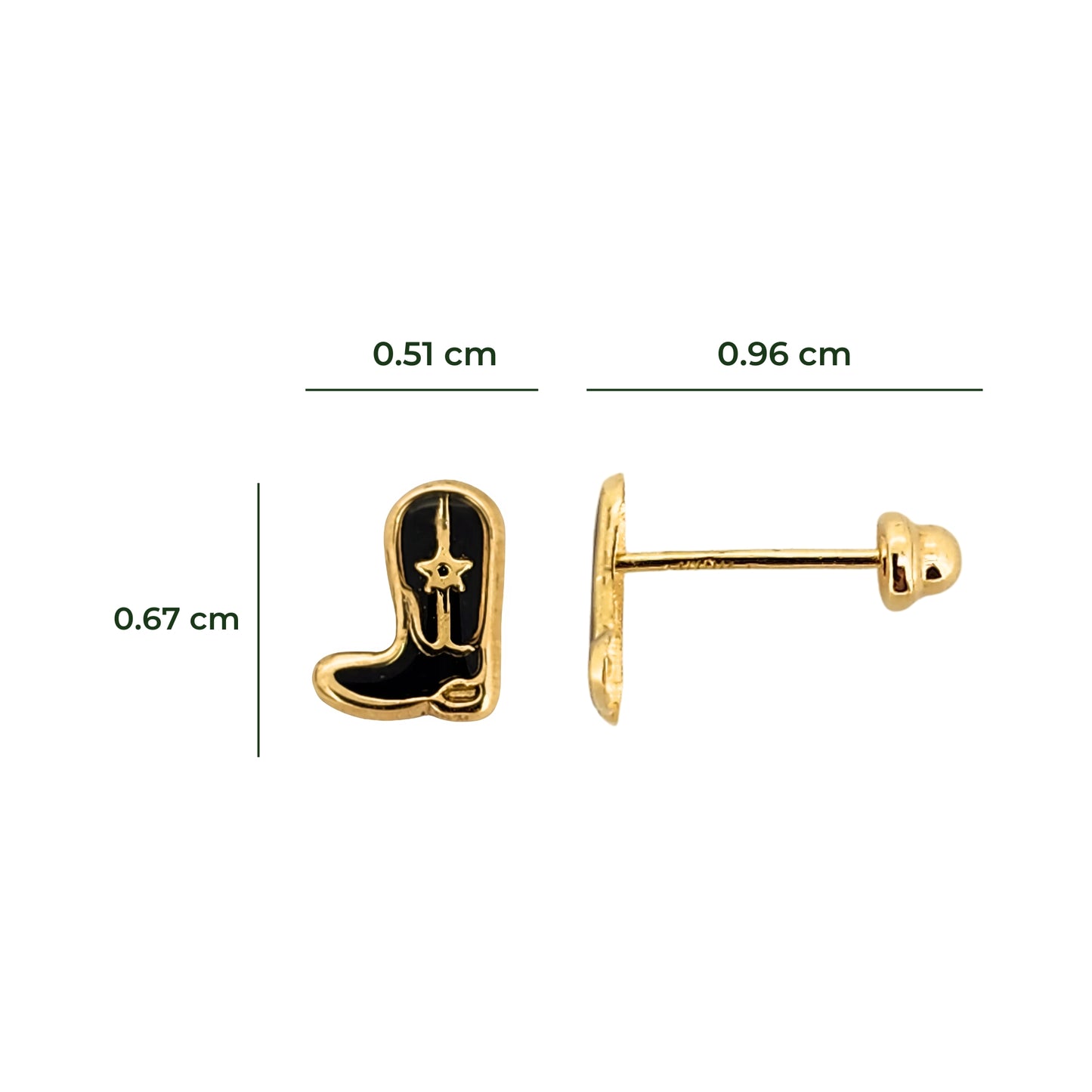 Aretes Bota Esmaltada Oro 10k, Tipo Broquel