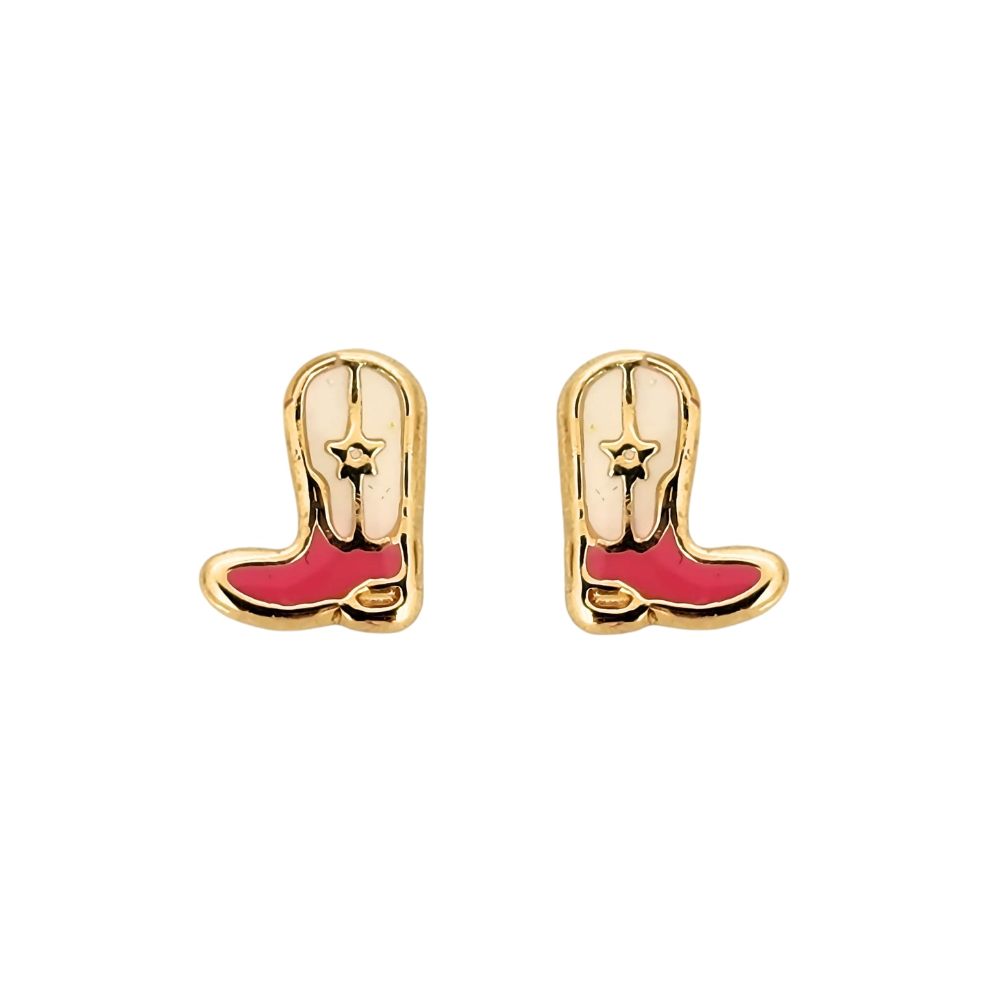 Aretes Bota Esmaltada Oro 10k, Tipo Broquel