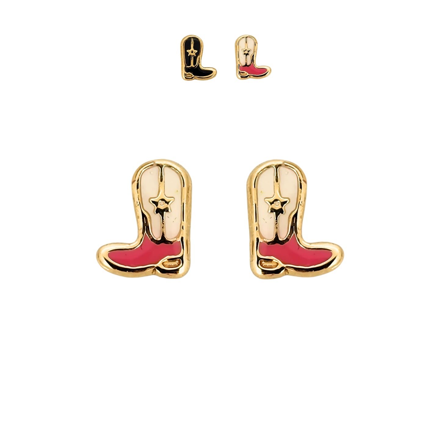 Aretes Bota Esmaltada Oro 10k, Tipo Broquel