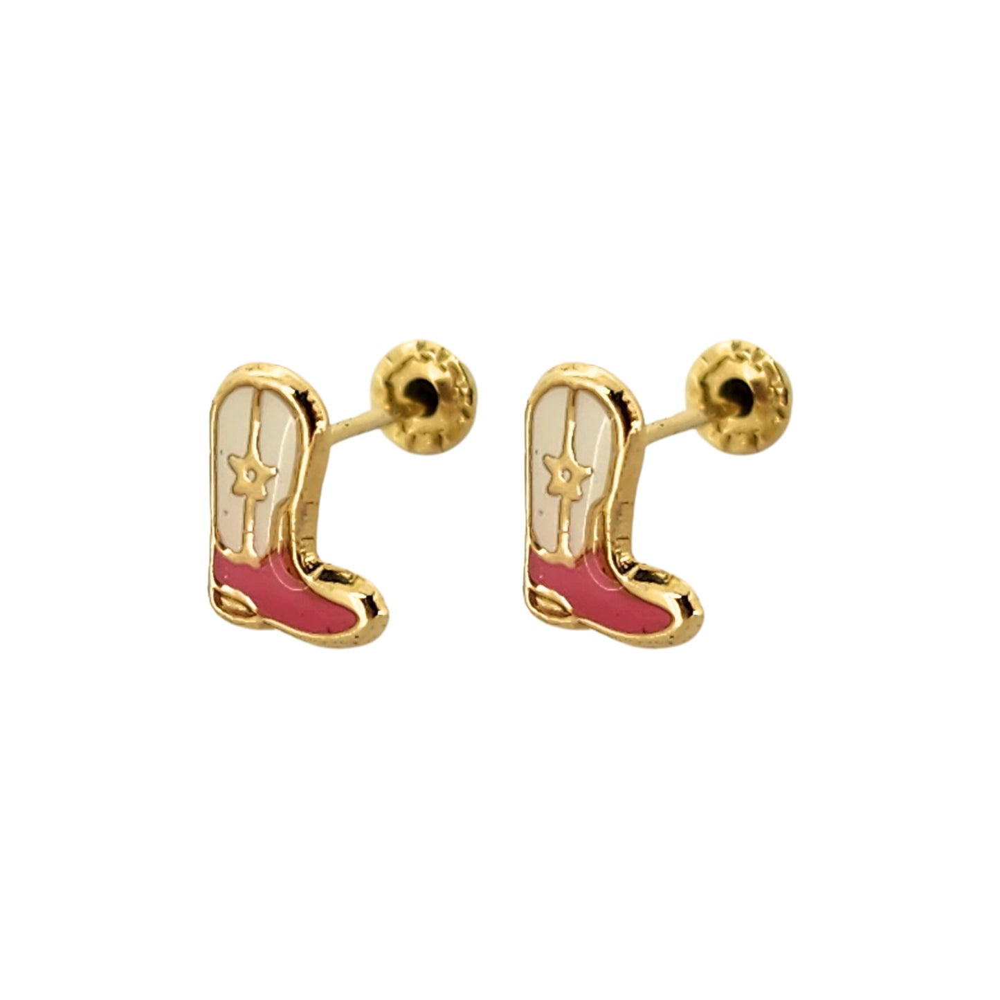 Aretes Bota Esmaltada Oro 10k, Tipo Broquel