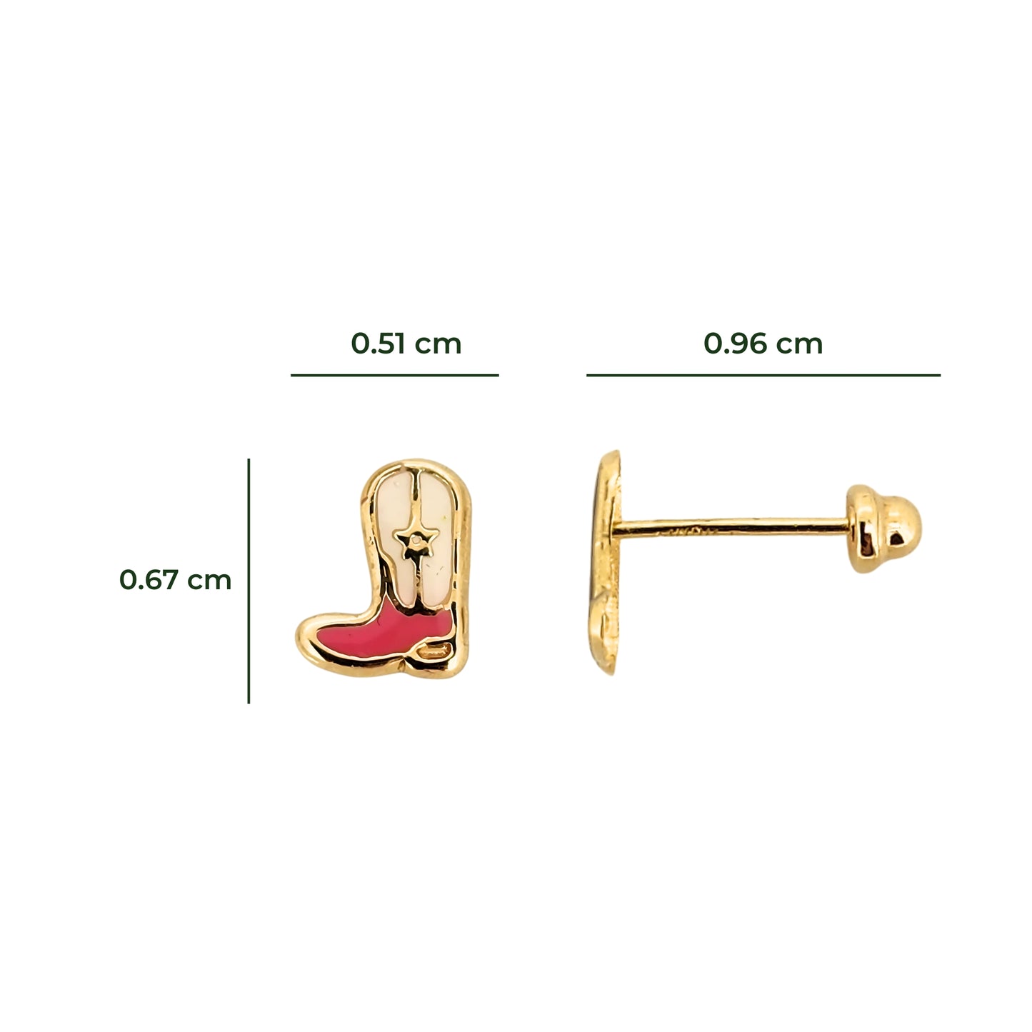Aretes Bota Esmaltada Oro 10k, Tipo Broquel