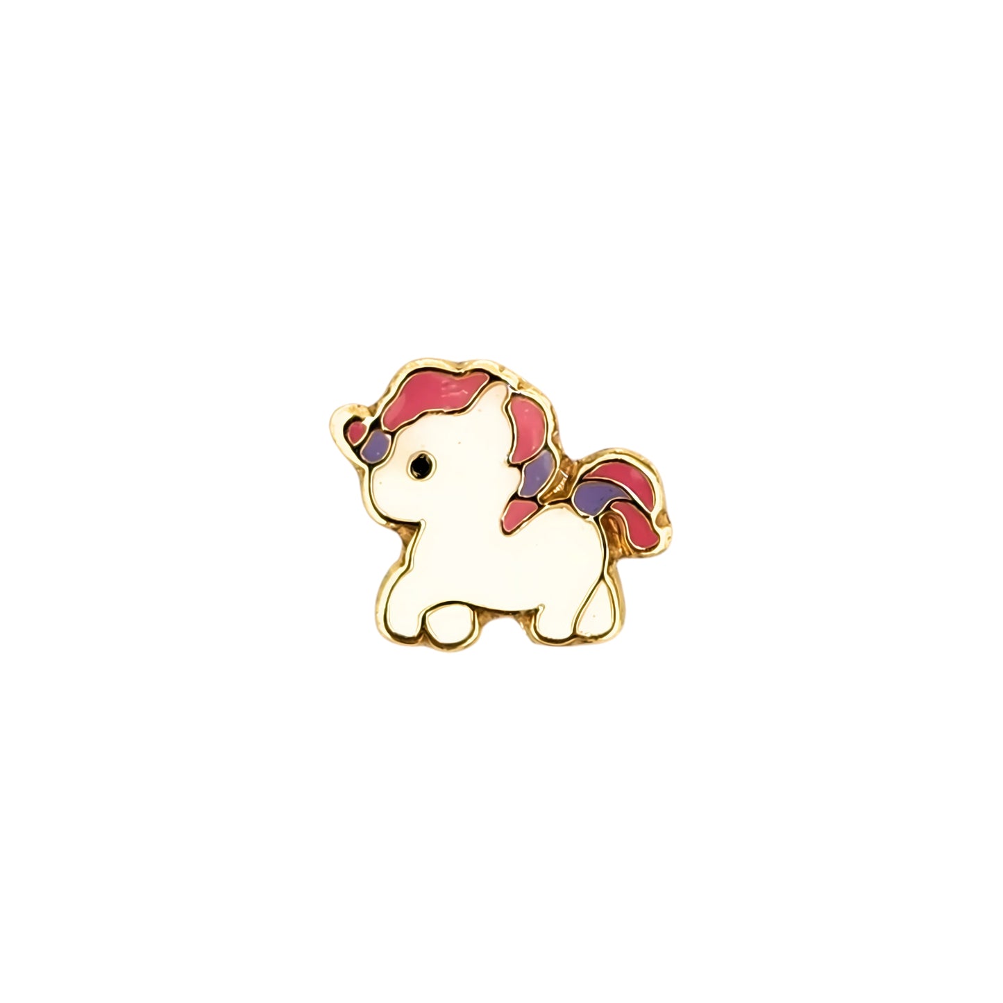 Aretes Unicornio Bebe Esmaltado, Oro 10K Tipo Broquel