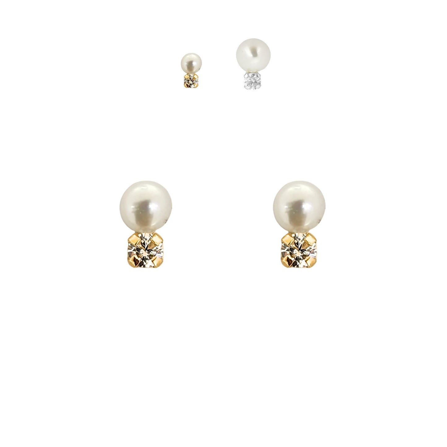 Aretes Zirconia y Perla 5 o 2.5 mm a elegir Oro 10k, Tipo Broquel