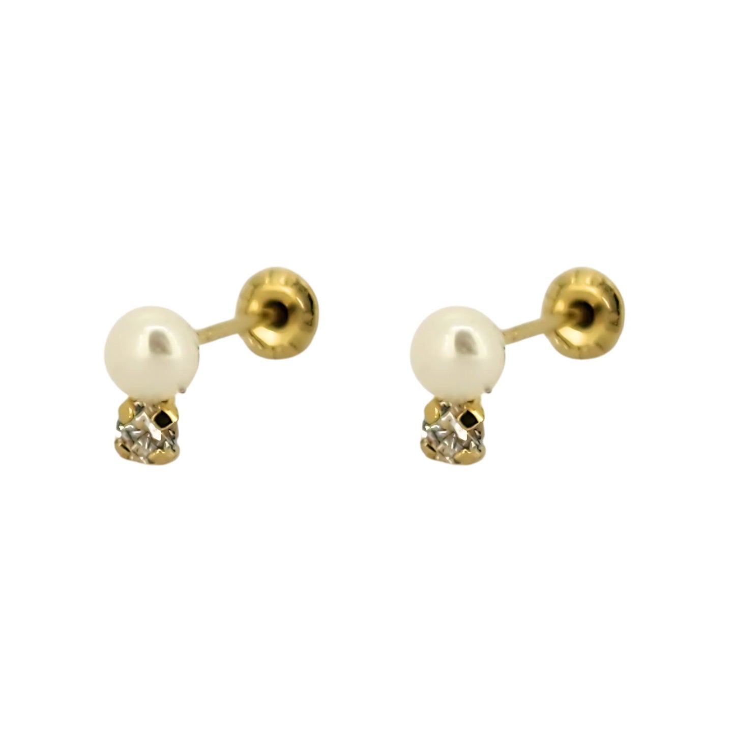 Aretes Zirconia y Perla 5 o 2.5 mm a elegir Oro 10k, Tipo Broquel