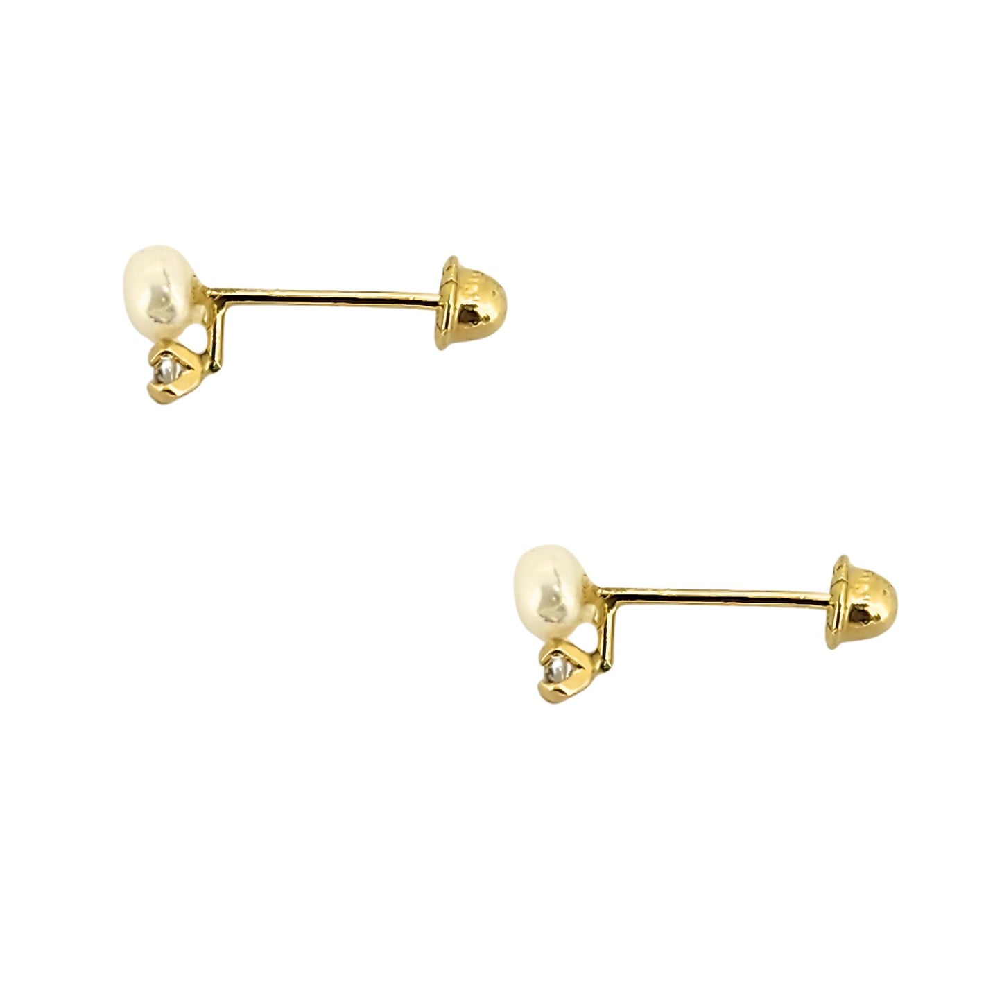 Aretes Zirconia y Perla 5 o 2.5 mm a elegir Oro 10k, Tipo Broquel