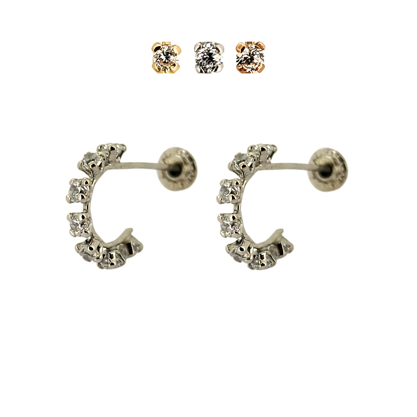 Aretes Huggie con Zirconias de Oro 10k a Elegir, Tipo Broquel