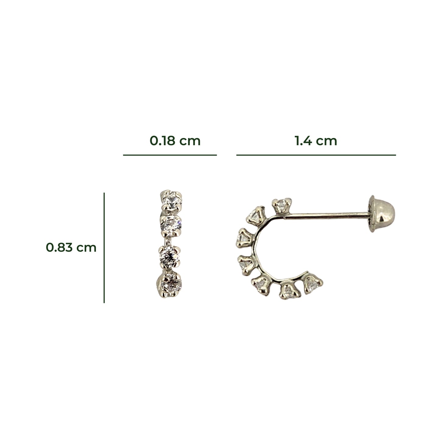 Aretes Huggie con Zirconias de Oro 10k a Elegir, Tipo Broquel