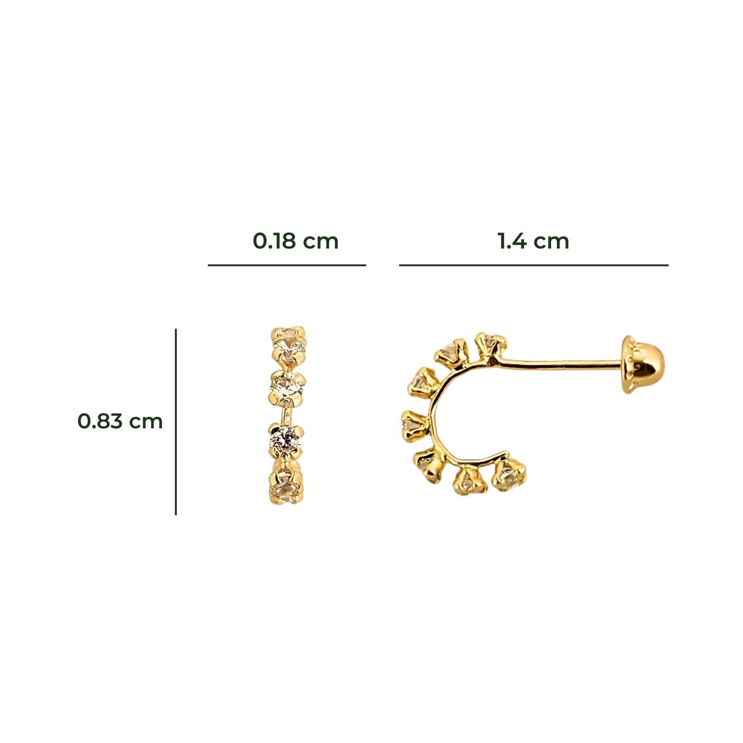 Aretes Huggie con Zirconias de Oro 10k a Elegir, Tipo Broquel
