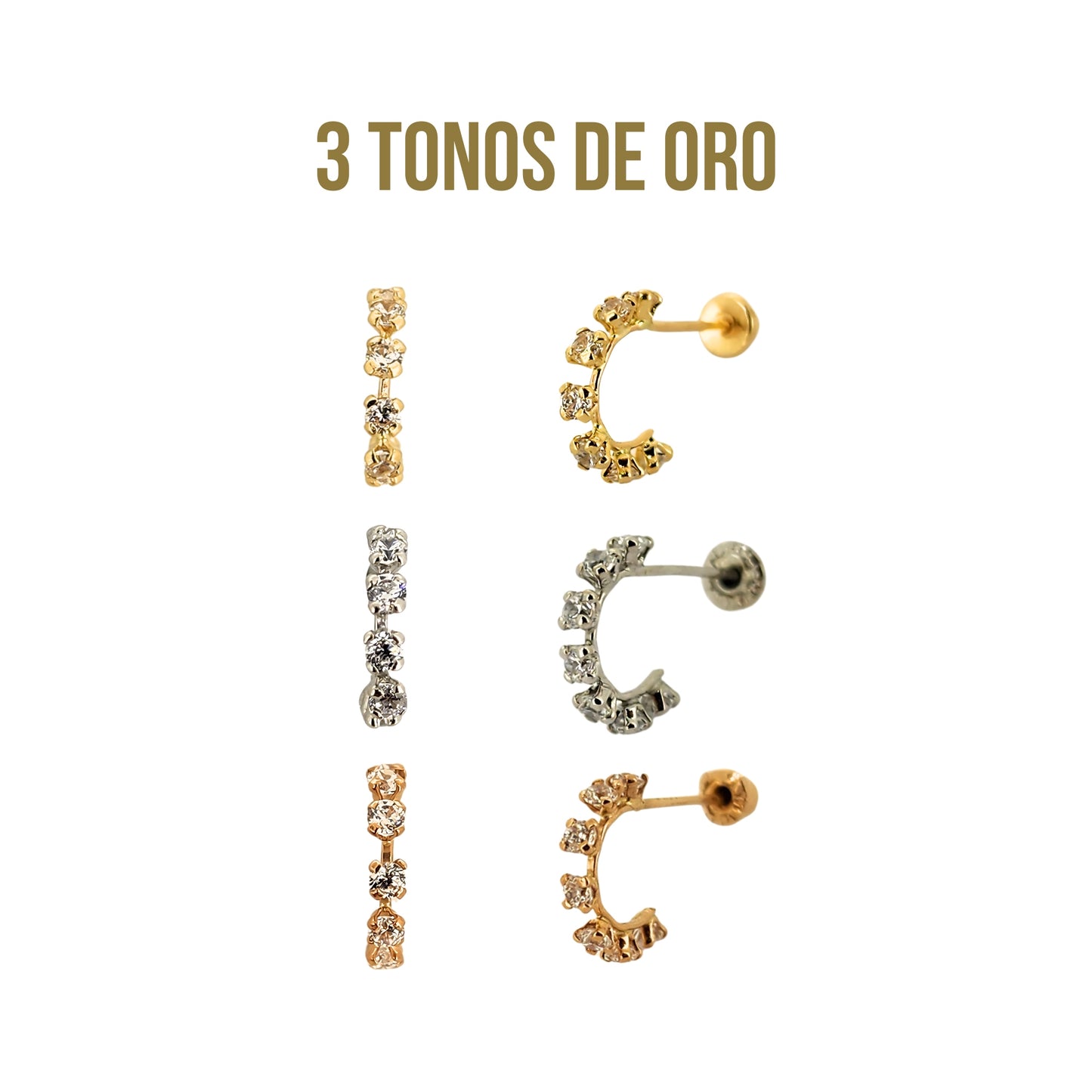 Aretes Huggie con Zirconias de Oro 10k a Elegir, Tipo Broquel