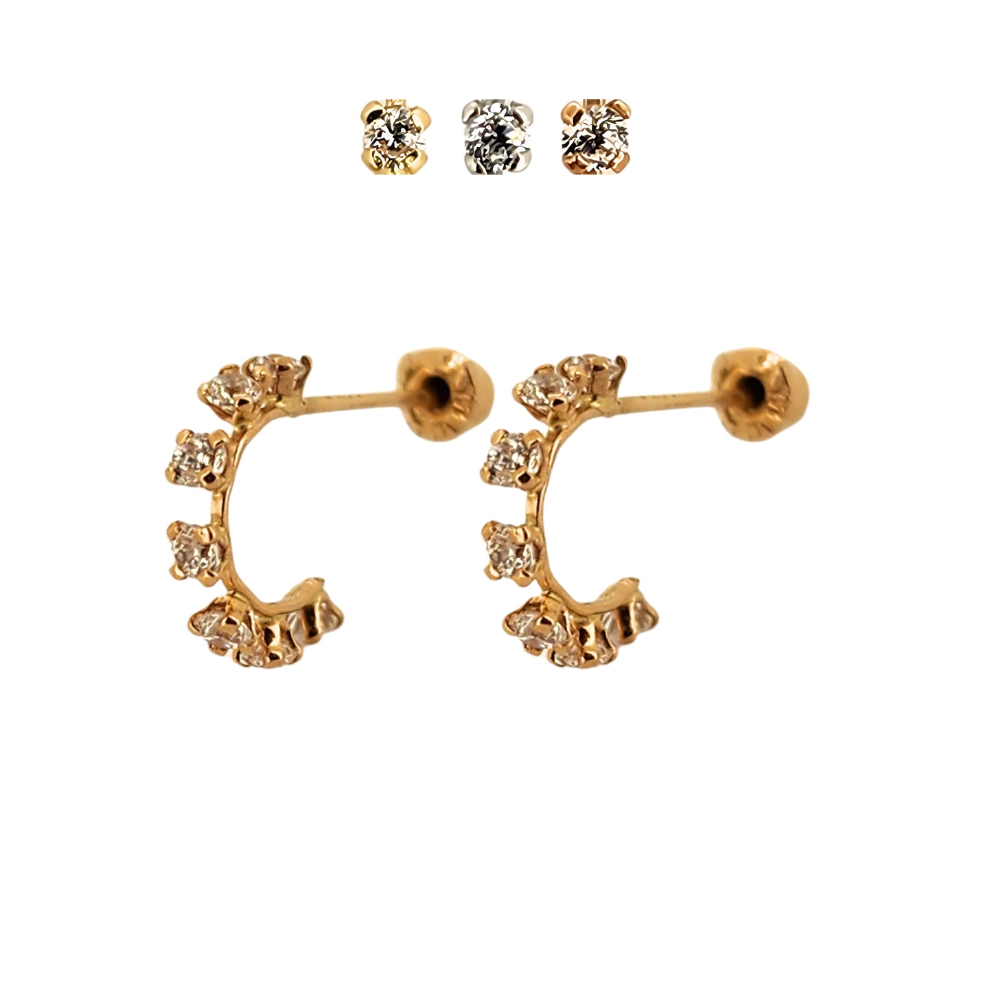 Aretes Huggie con Zirconias de Oro 10k a Elegir, Tipo Broquel