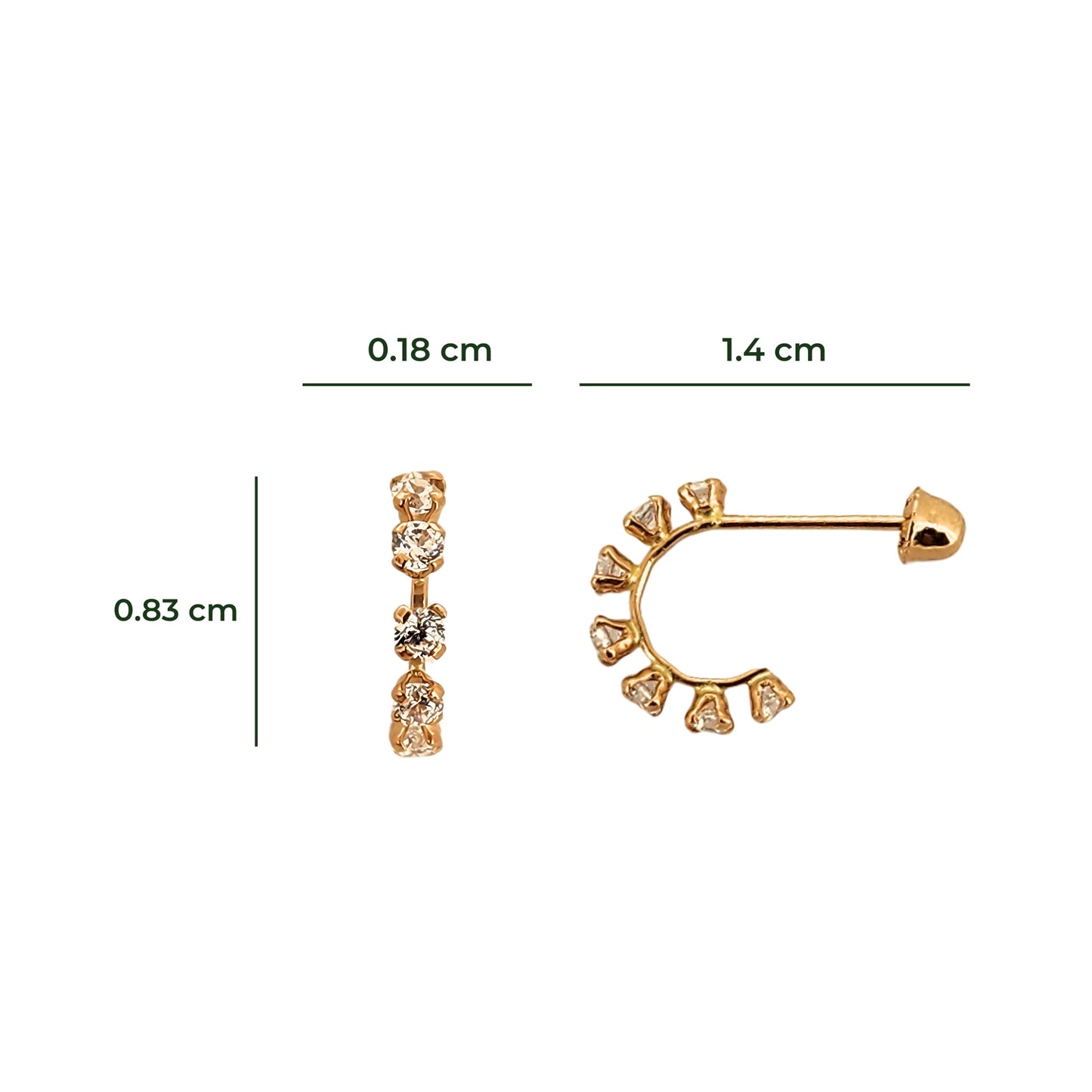 Aretes Huggie con Zirconias de Oro 10k a Elegir, Tipo Broquel