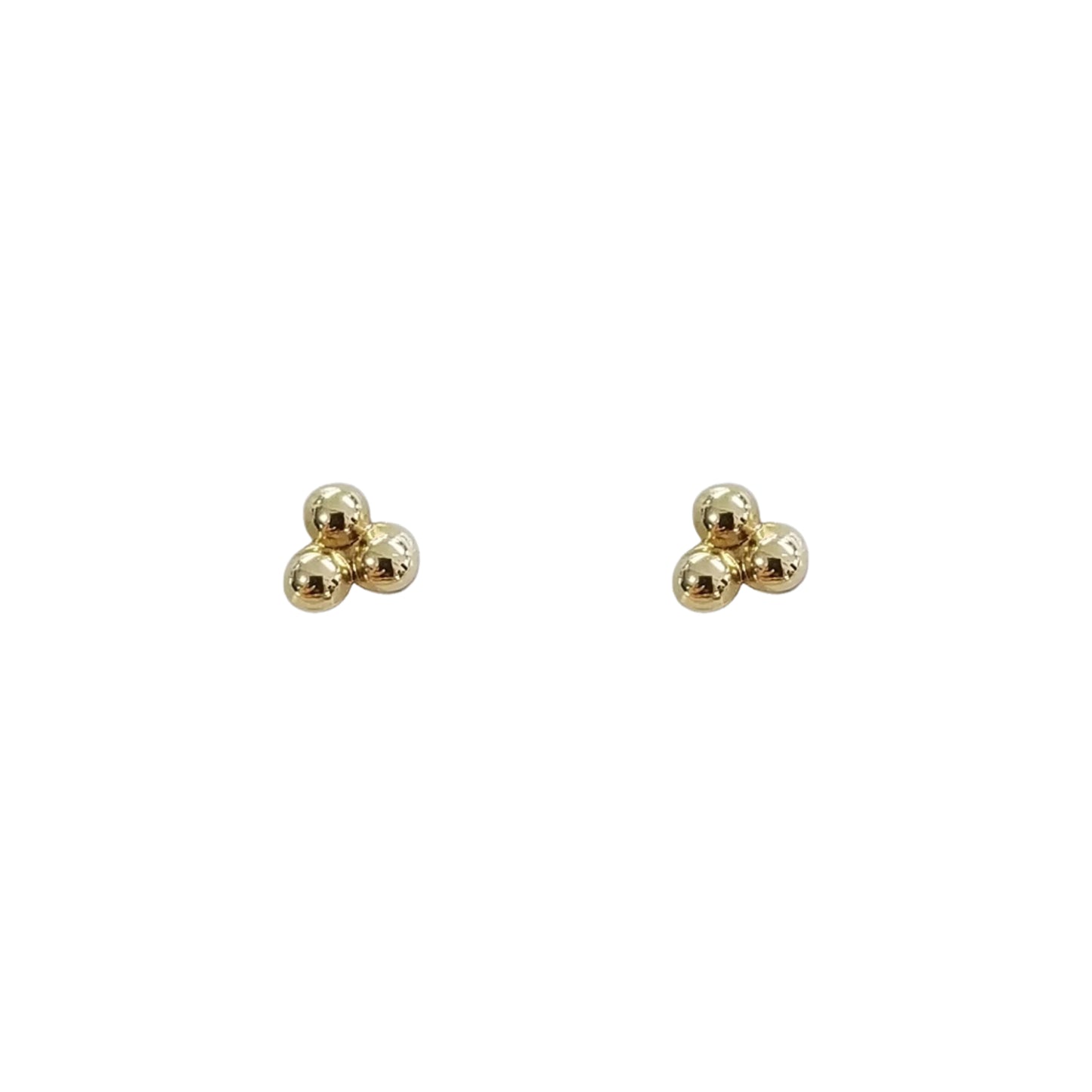 Aretes Mini Tres Puntos Trébol Liso, Oro 10k Tipo Broquel