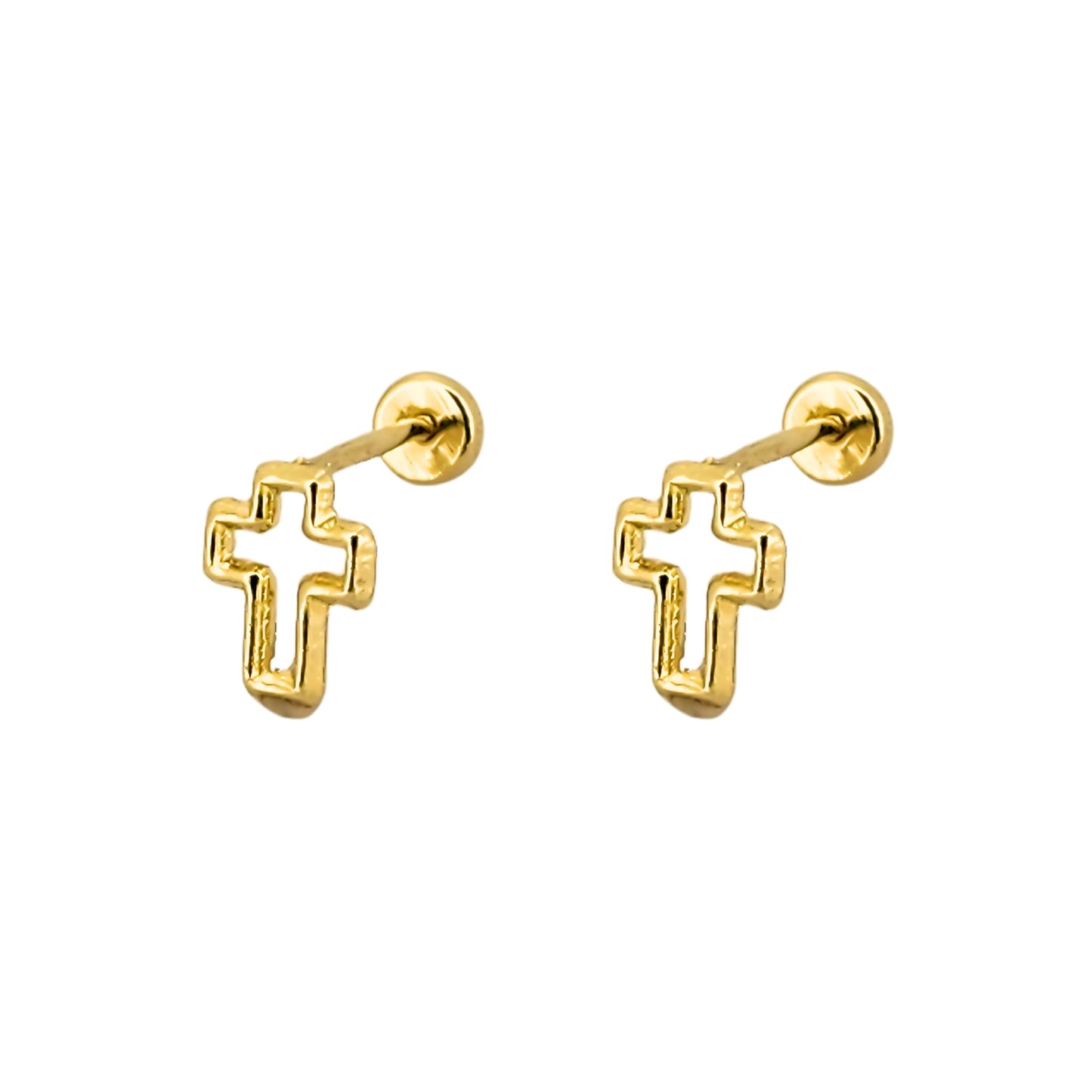 Aretes Cruz Silueta, Oro 10K Tipo Broquel