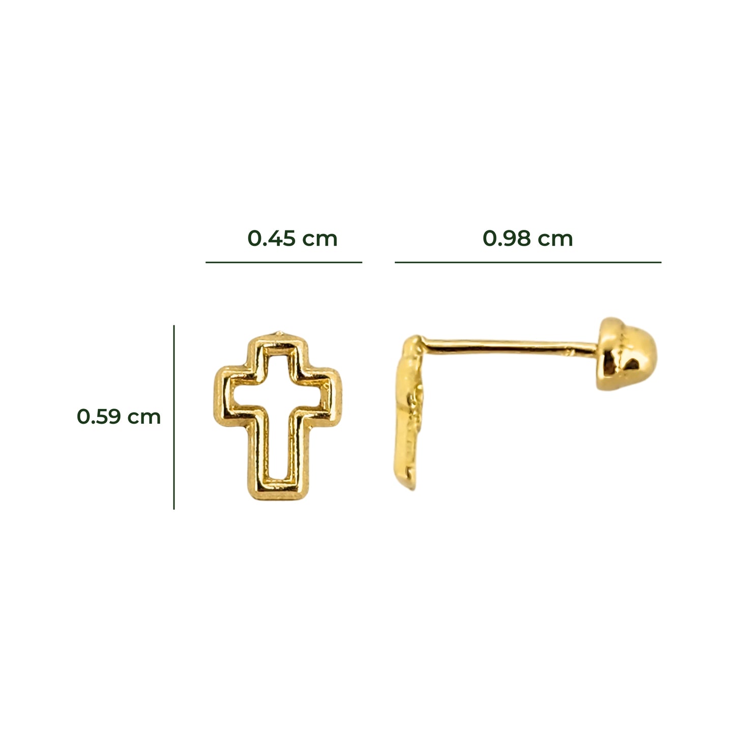Aretes Cruz Silueta, Oro 10K Tipo Broquel