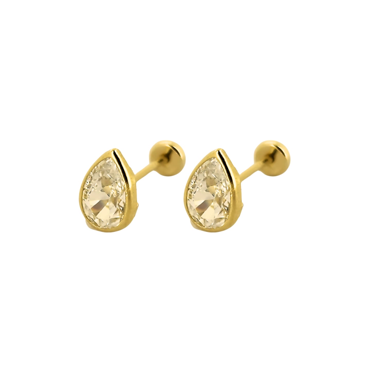 Aretes Bisel Gota Zirconia #6x4 o #5x3 Oro 10k, Tipo Broquel