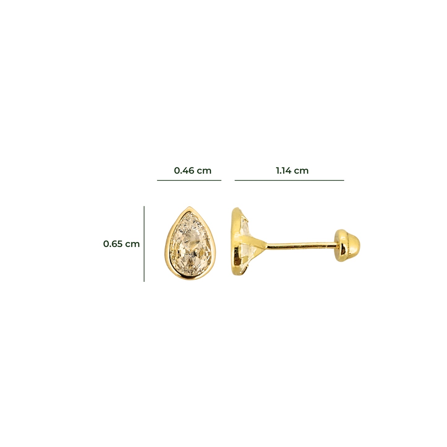 Aretes Bisel Gota Zirconia #6x4 o #5x3 Oro 10k, Tipo Broquel