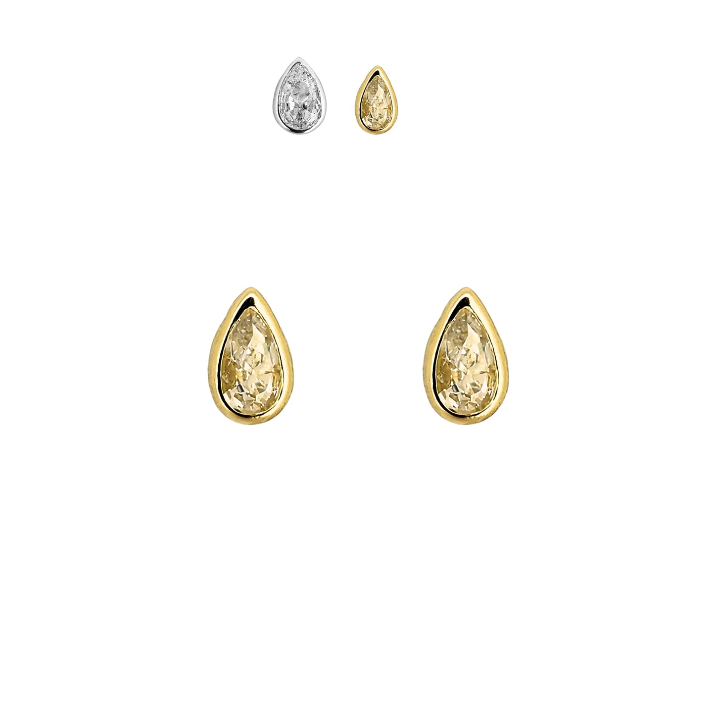 Aretes Bisel Gota Zirconia #6x4 o #5x3 Oro 10k, Tipo Broquel