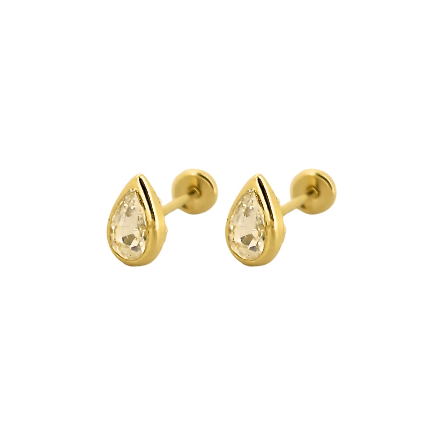 Aretes Bisel Gota Zirconia #6x4 o #5x3 Oro 10k, Tipo Broquel