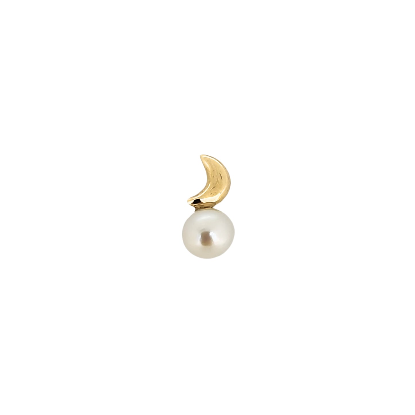 Aretes Luna Tapón con Perla, Tipo Broquel, Oro 10k