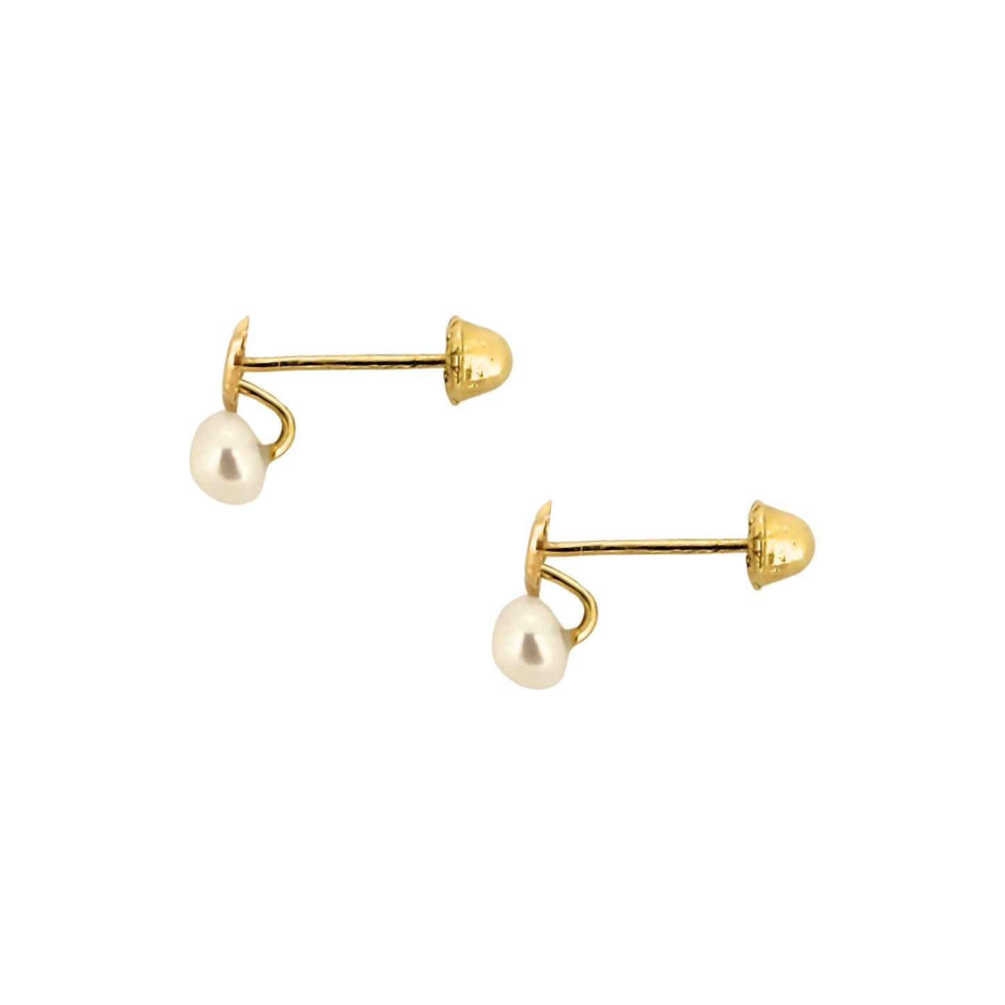 Aretes Luna Tapón con Perla, Tipo Broquel, Oro 10k