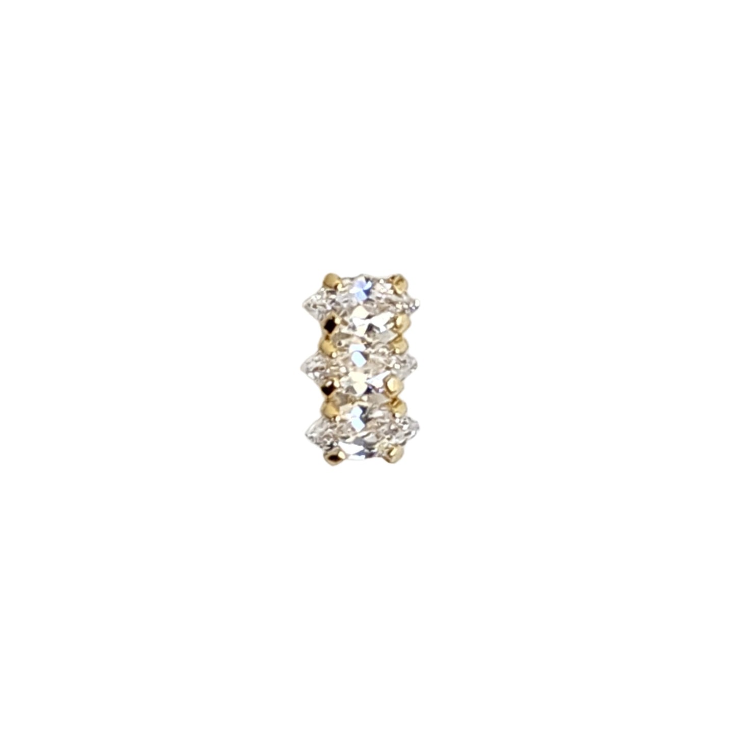 Aretes Tresillo Marquise #2x4 Zirconia Oro 10K, Tipo Broquel
