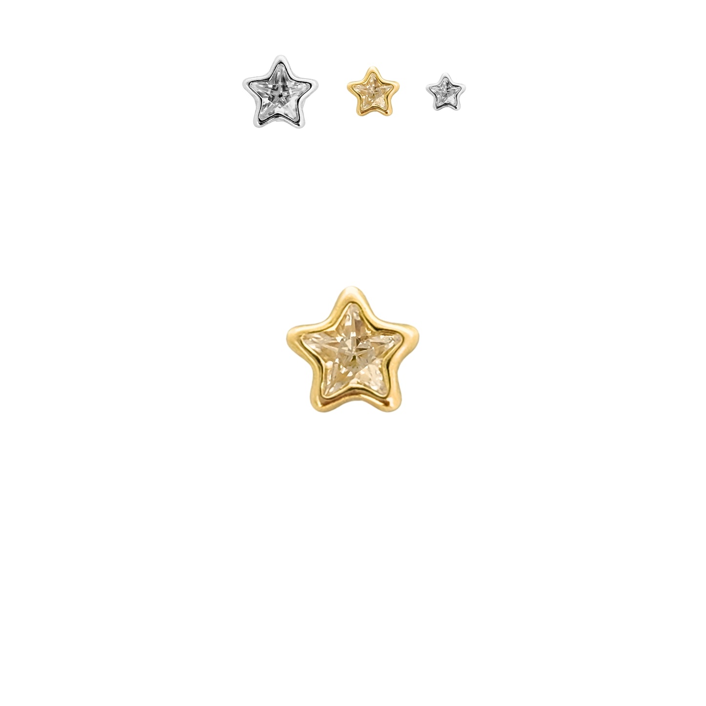 Aretes Oro 10K Broquel Estrella Zirconia 3, 4 o 6 mm a elegir