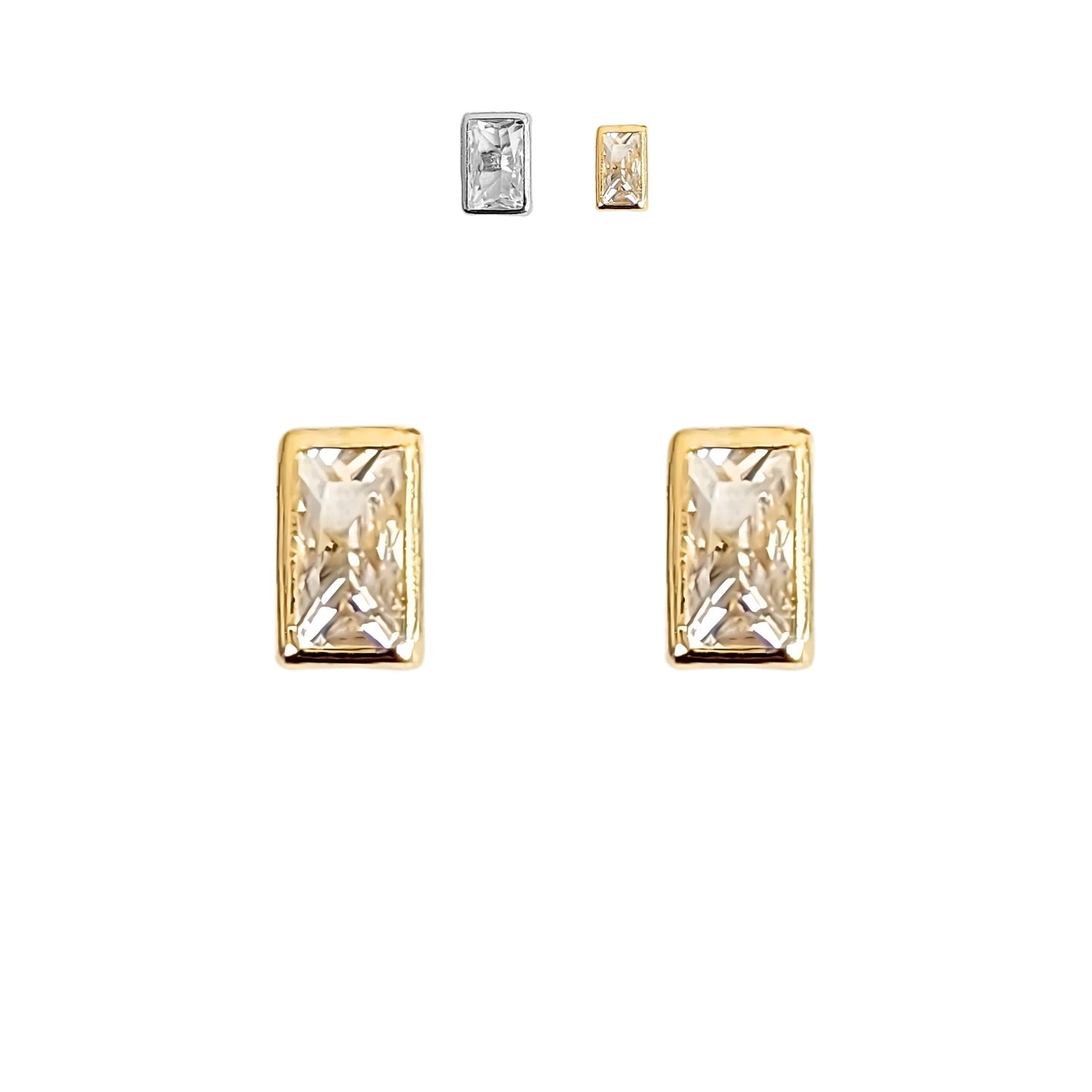 Aretes Bisel Octa Zirconia #3x5 o #4x6 Oro 10k, Tipo Broquel