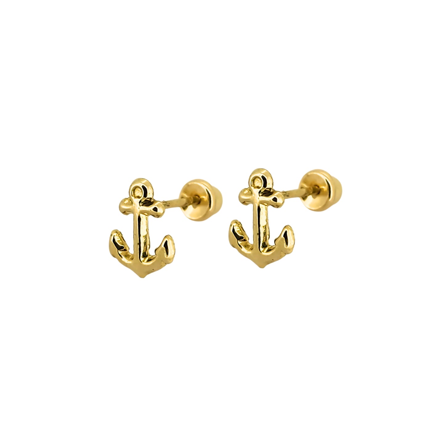 Aretes Ancla Lisa Oro 10k, Tipo Broquel