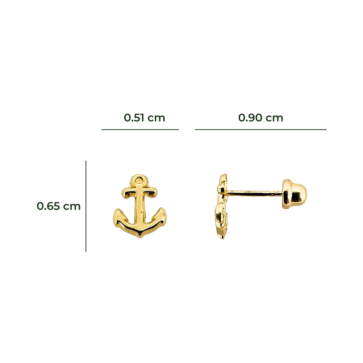 Aretes Ancla Lisa Oro 10k, Tipo Broquel