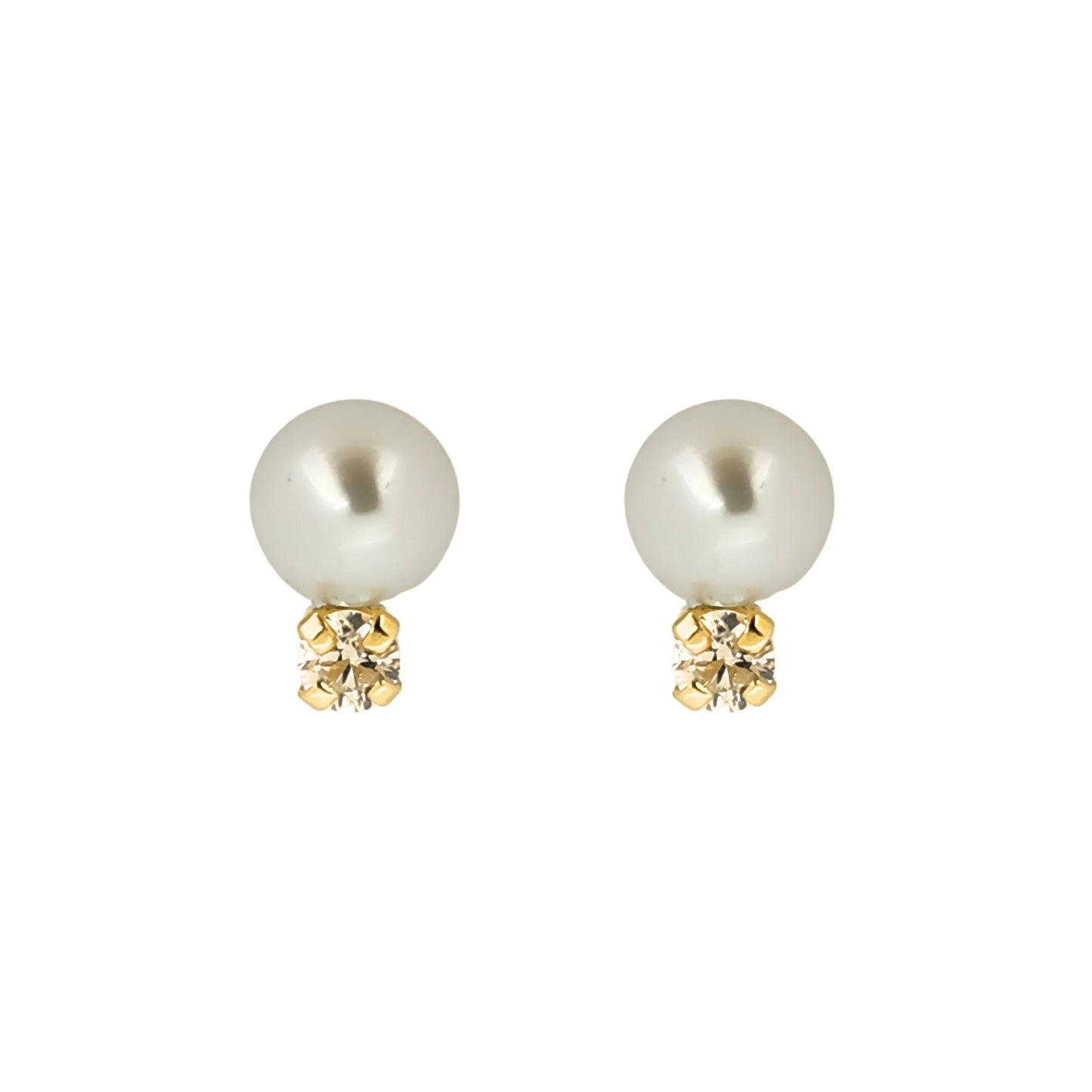Aretes Perla 5 Mm Y Zirconia Oro 10k, Tipo Broquel