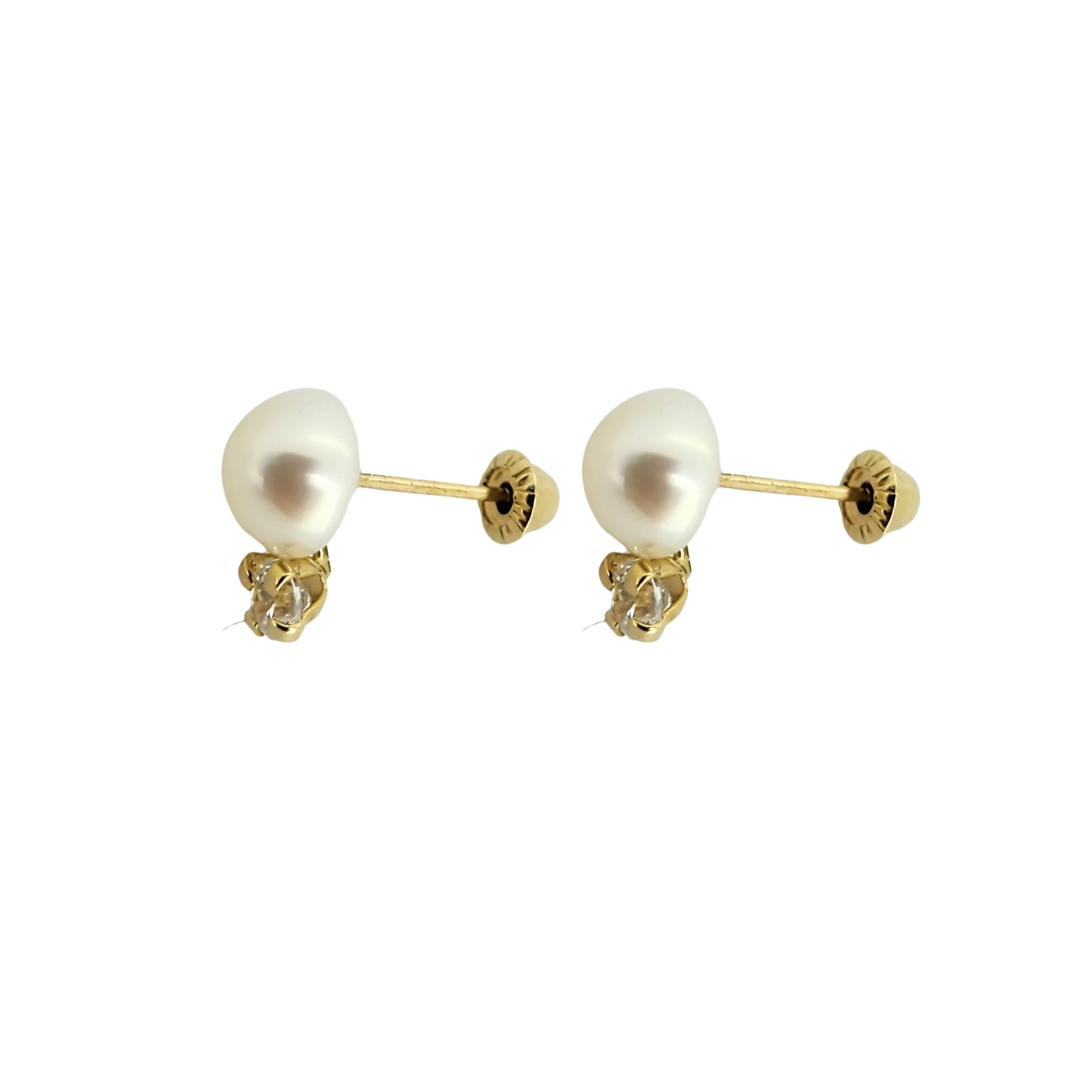 Aretes Perla 5 Mm Y Zirconia Oro 10k, Tipo Broquel