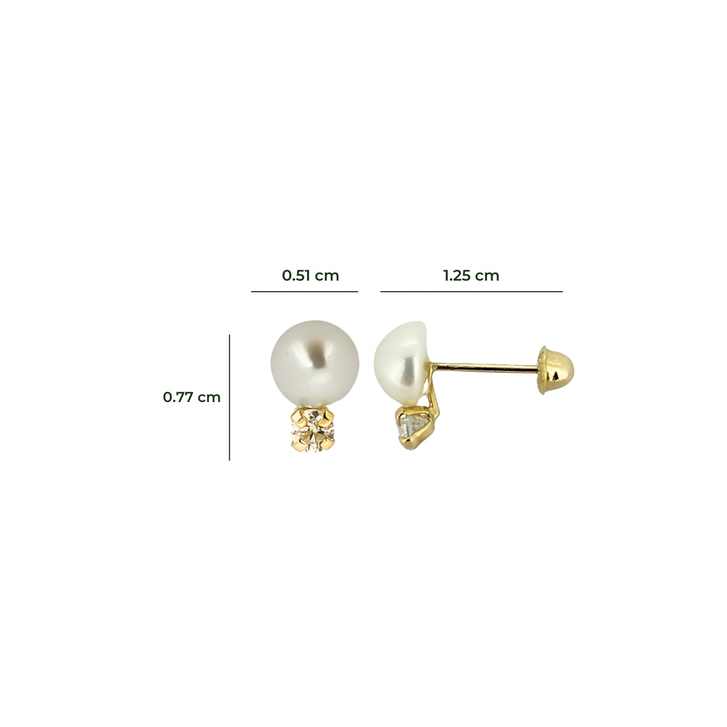 Aretes Perla 5 Mm Y Zirconia Oro 10k, Tipo Broquel