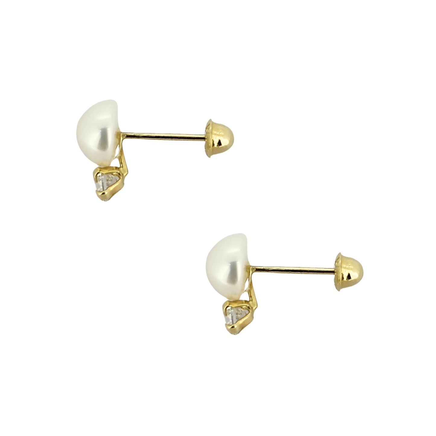 Aretes Zirconia y Perla 5 o 2.5 mm a elegir Oro 10k, Tipo Broquel