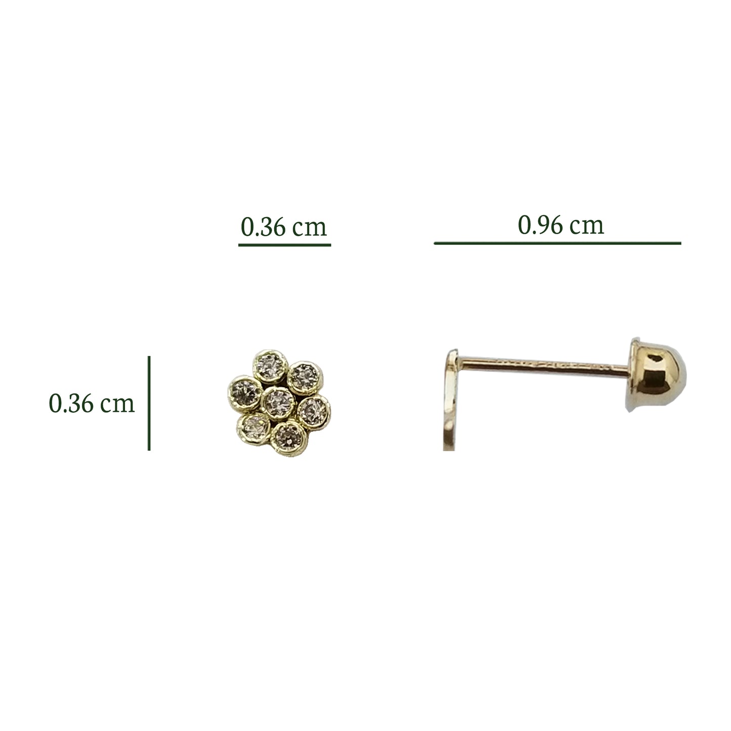 Aretes Flor de Zirconias Bisel Oro 10k, Tipo broquel
