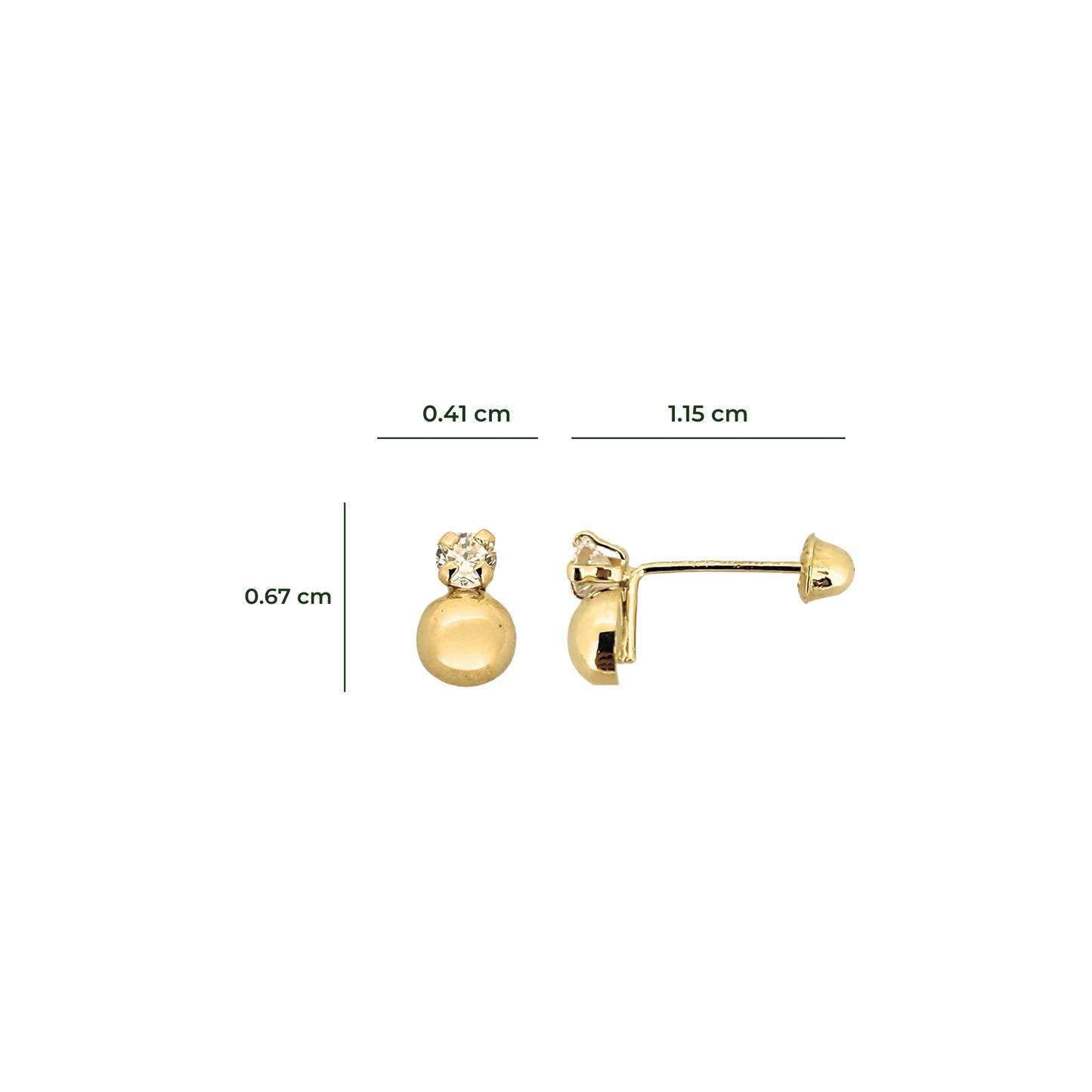 Aretes Zirconia Y Bolita De Oro 4 Mm Oro 10k, Tipo Broquel