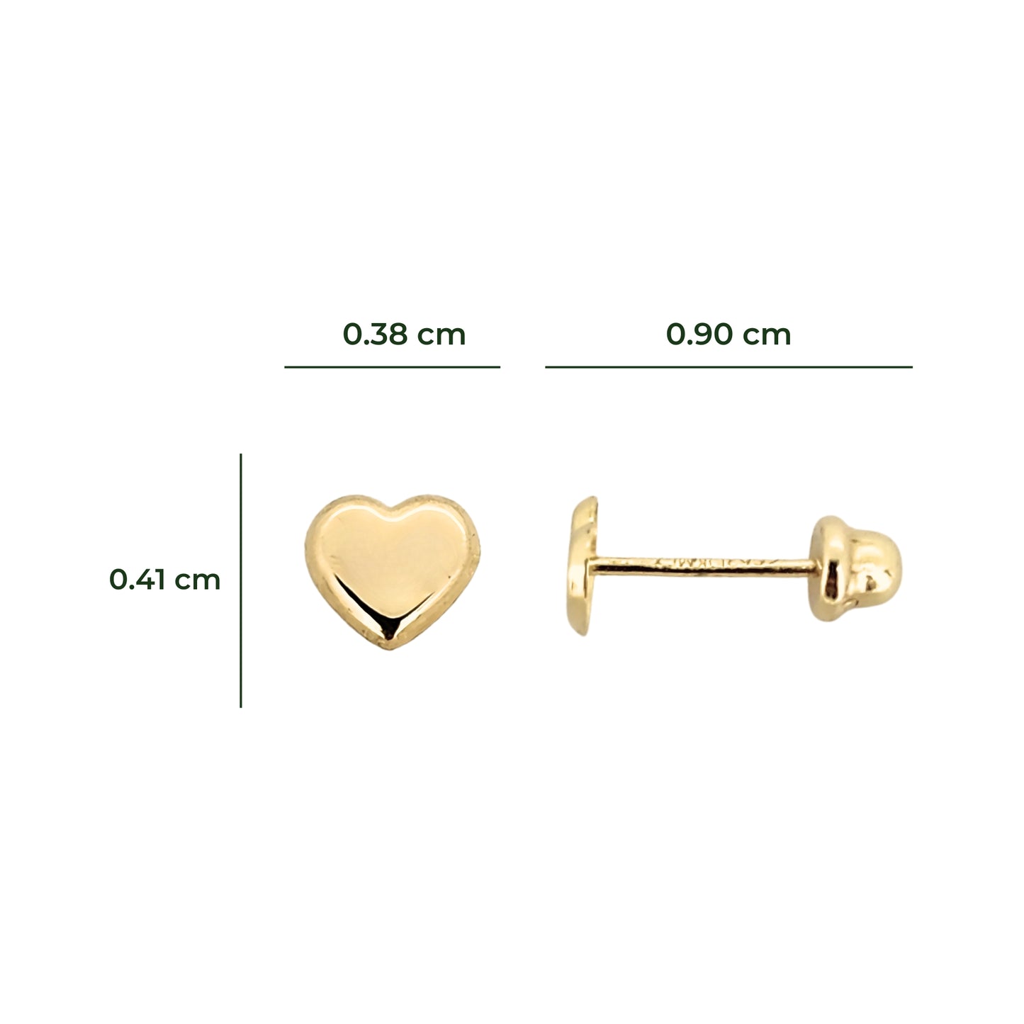 Aretes Corazón Mini Espejo Oro 10k, Tipo Broquel