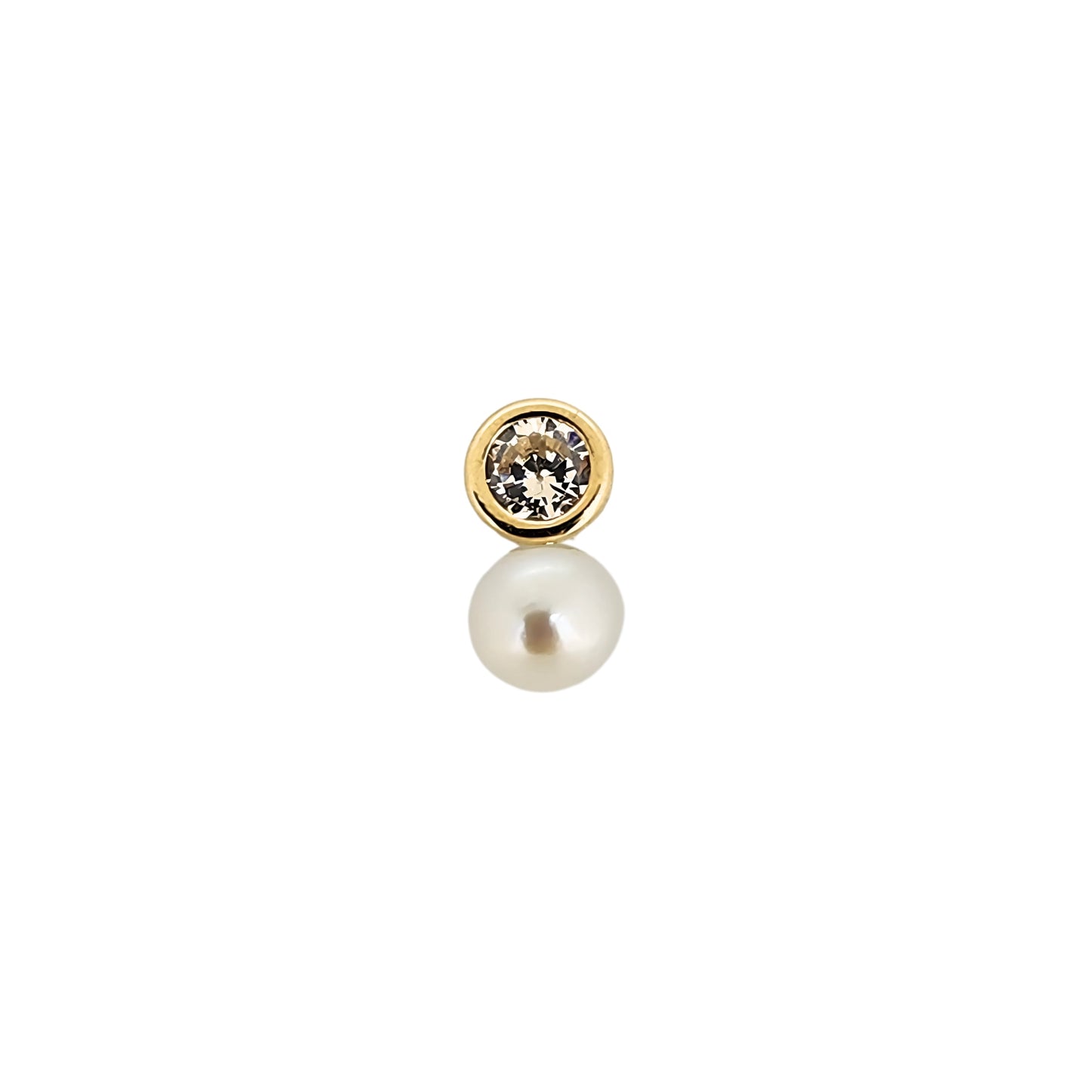Aretes Zirconia Bisel y Perla Oro 10k, Tipo Broquel